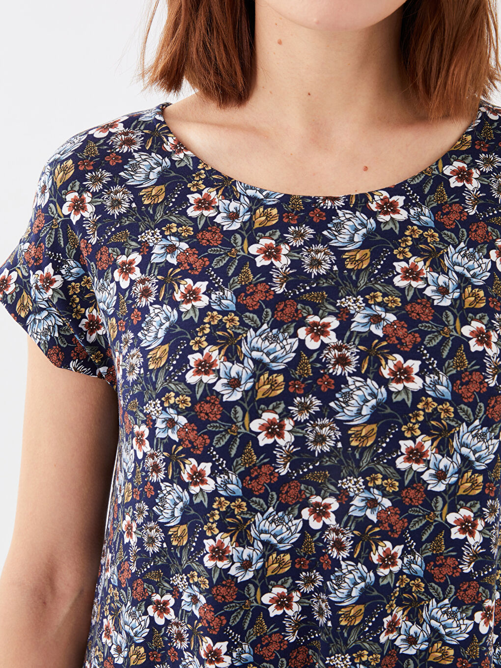 Crew Neck Patterned Short Sleeve Women's Dress -S3AL75Z8-LU7