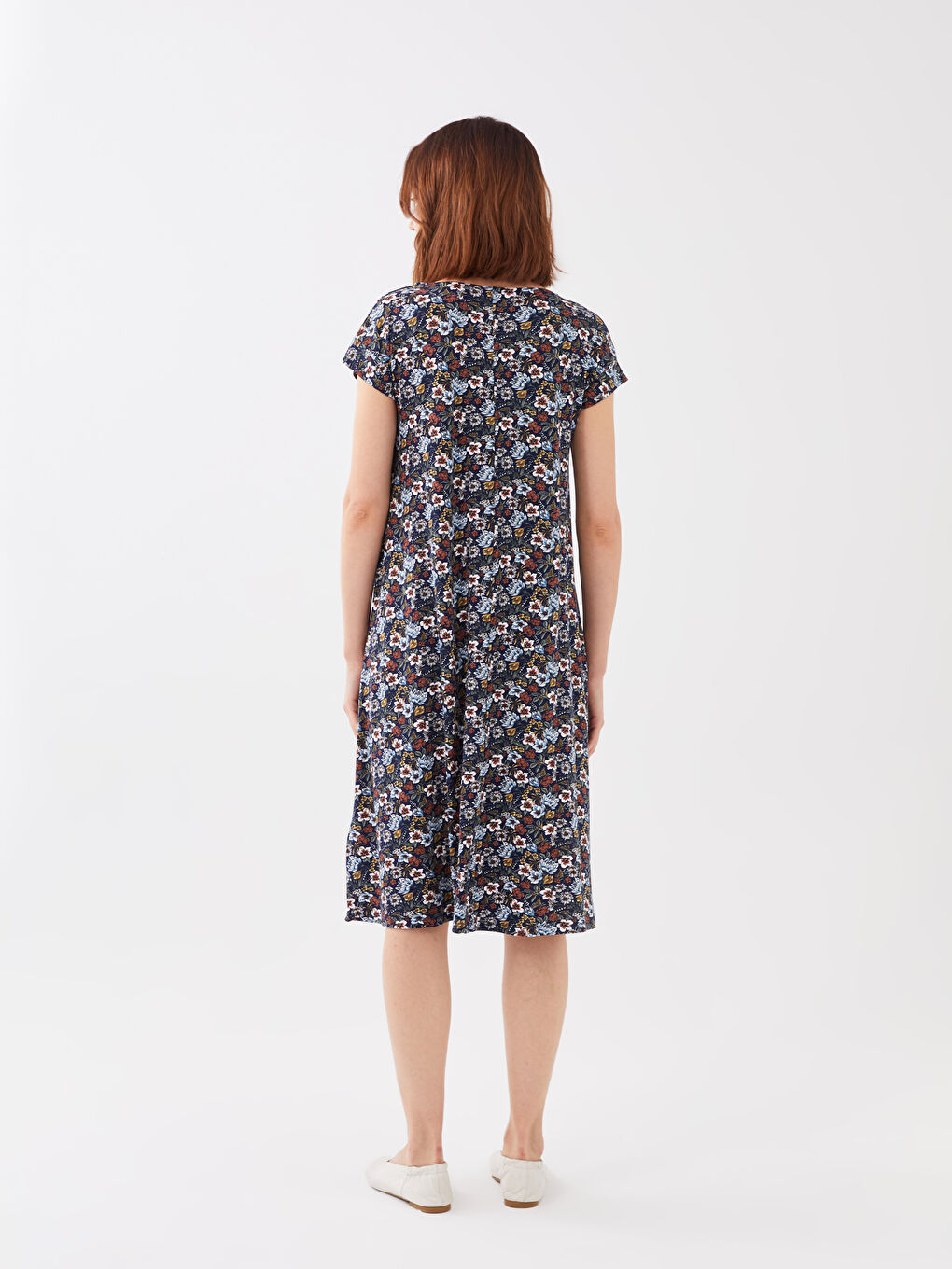 Crew Neck Patterned Short Sleeve Women's Dress -S3AL75Z8-LU7
