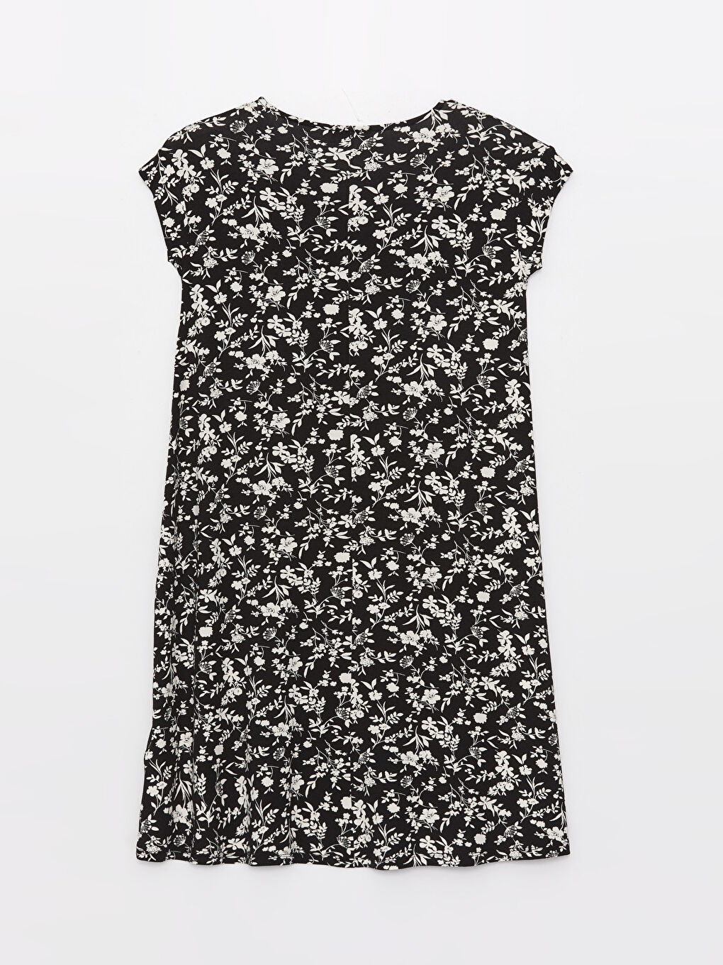 Siyah Bisiklet Yaka Çiçekli Kısa Kollu Kadın Elbise-6