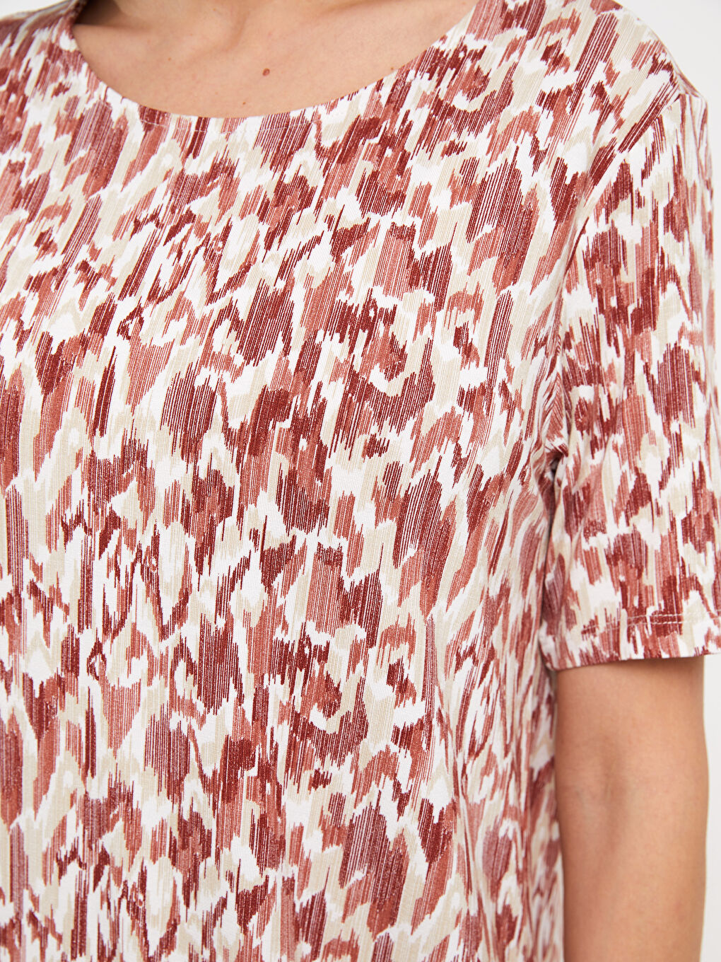 LCW Grace Crew Neck Patterned Short Sleeve A-Cut Women's Dress -S3AL76Z8-LSR
