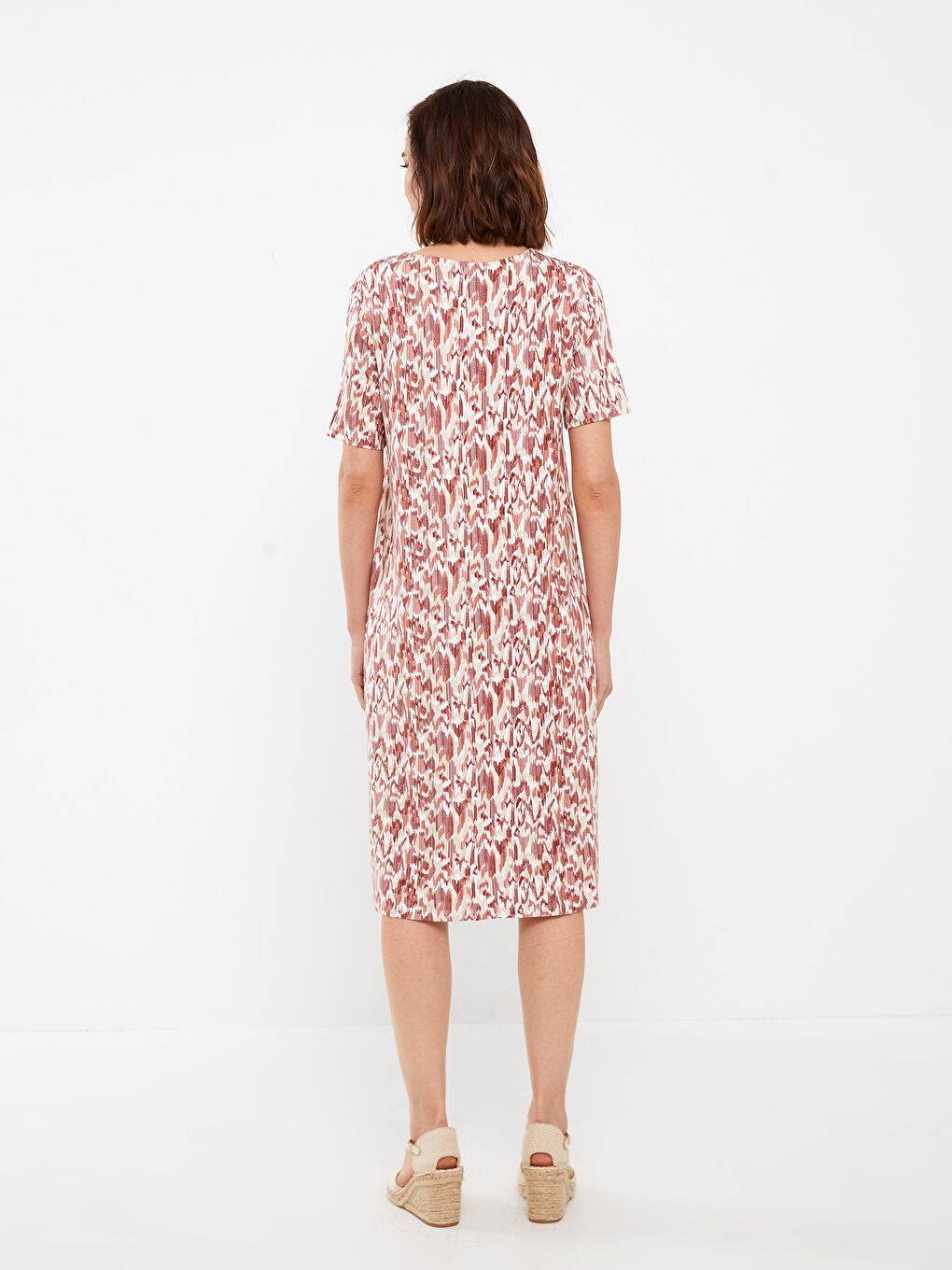 LCW Grace Crew Neck Patterned Short Sleeve A-Cut Women's Dress -S3AL76Z8-LSR