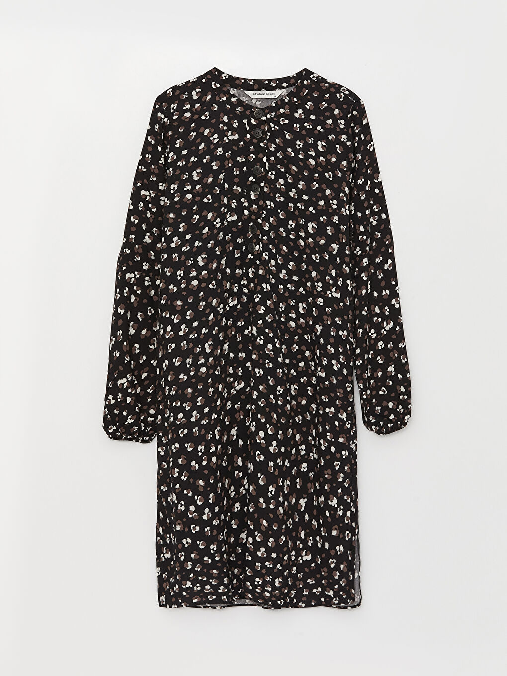 Siyah Bisiklet Yaka Desenli Uzun Kollu Kadın Tunik-5