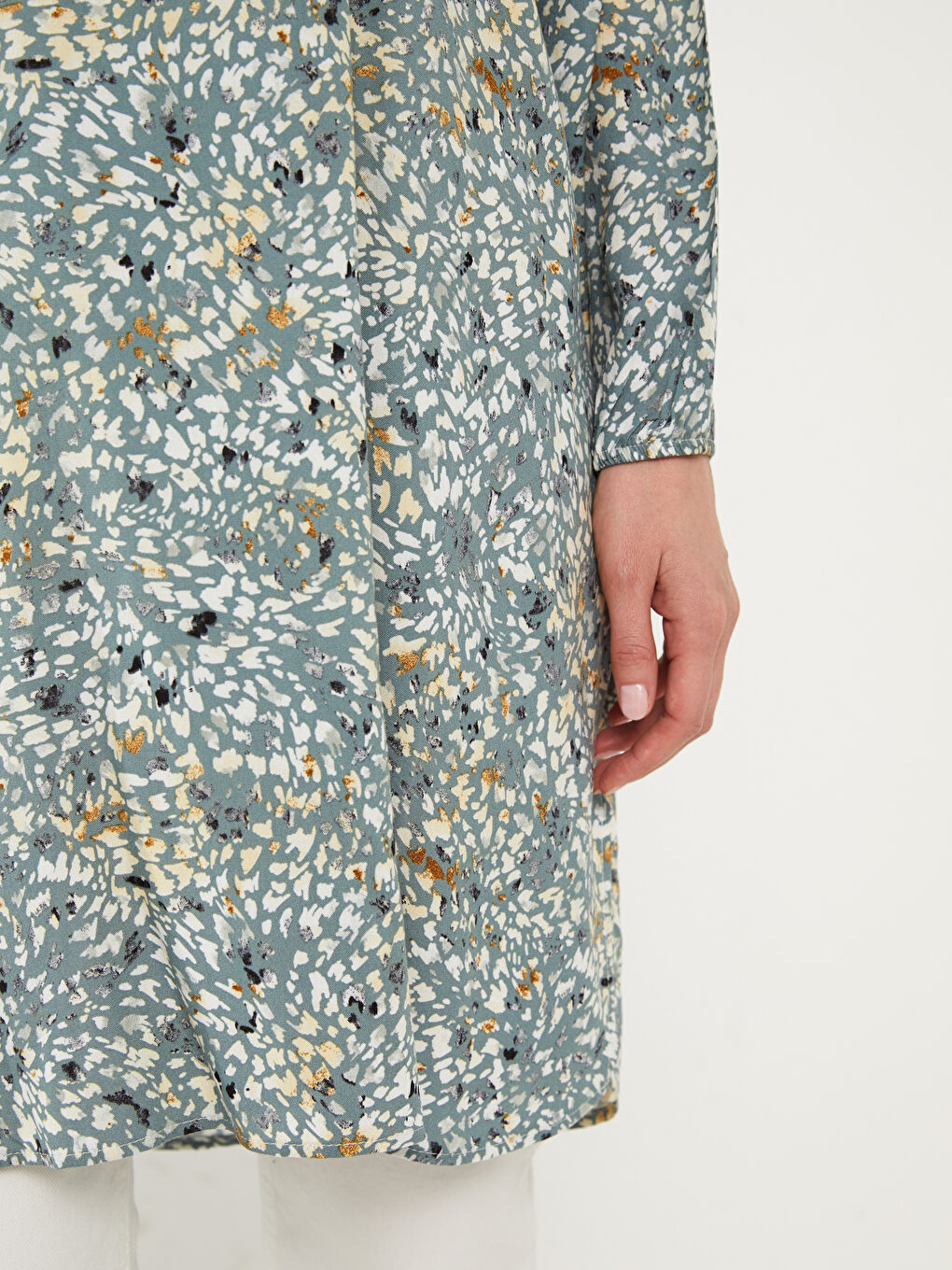 Yeşil Bisiklet Yaka Desenli Uzun Kollu Kadın Tunik-2