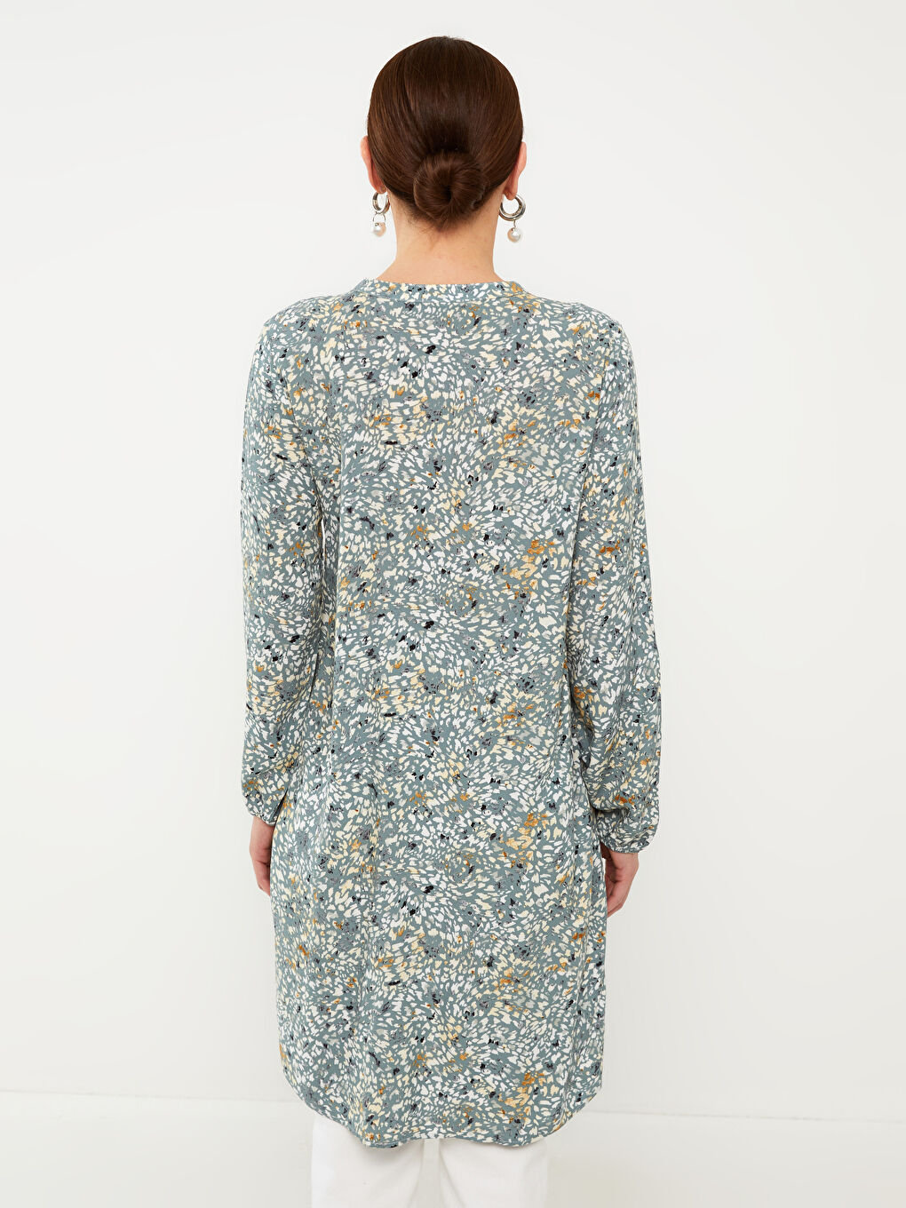 Yeşil Bisiklet Yaka Desenli Uzun Kollu Kadın Tunik-3