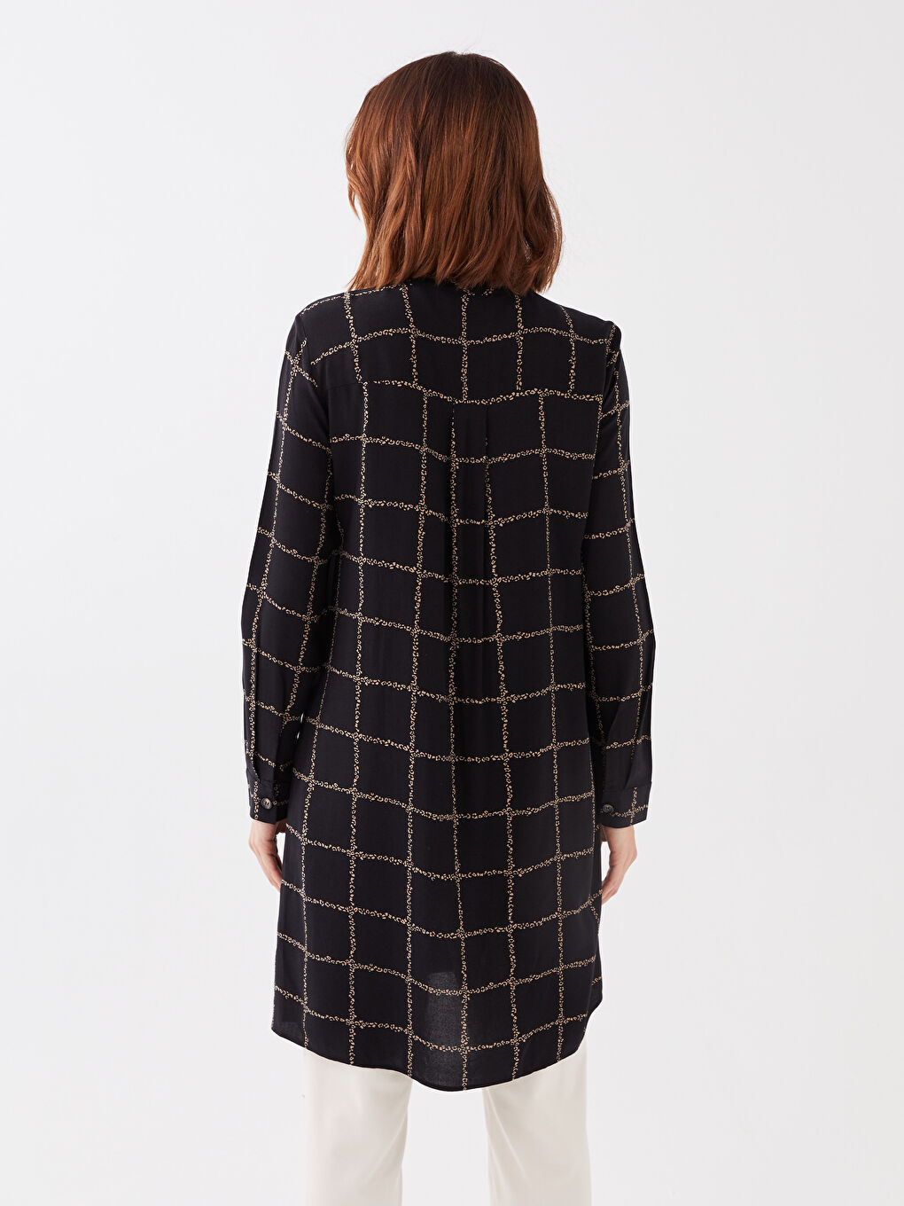 Siyah Hakim Yaka Desenli Uzun Kollu Kadın Tunik-4
