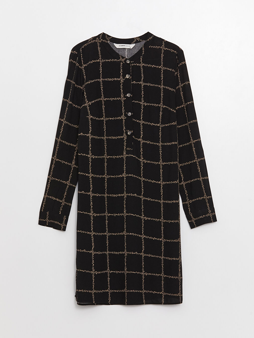 Siyah Hakim Yaka Desenli Uzun Kollu Kadın Tunik-5