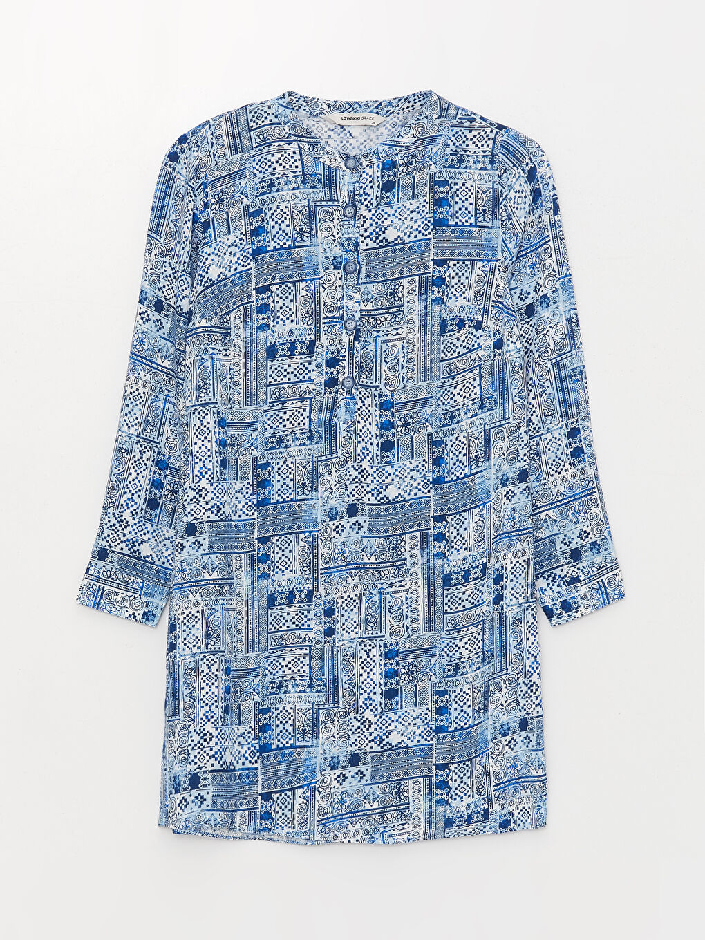 Lacivert Hakim Yaka Desenli Uzun Kollu Kadın Tunik-5