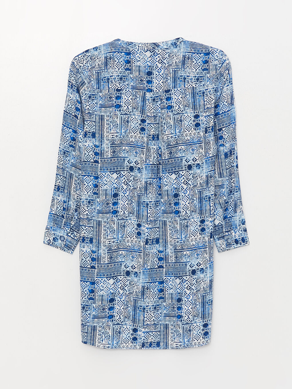 Lacivert Hakim Yaka Desenli Uzun Kollu Kadın Tunik-6
