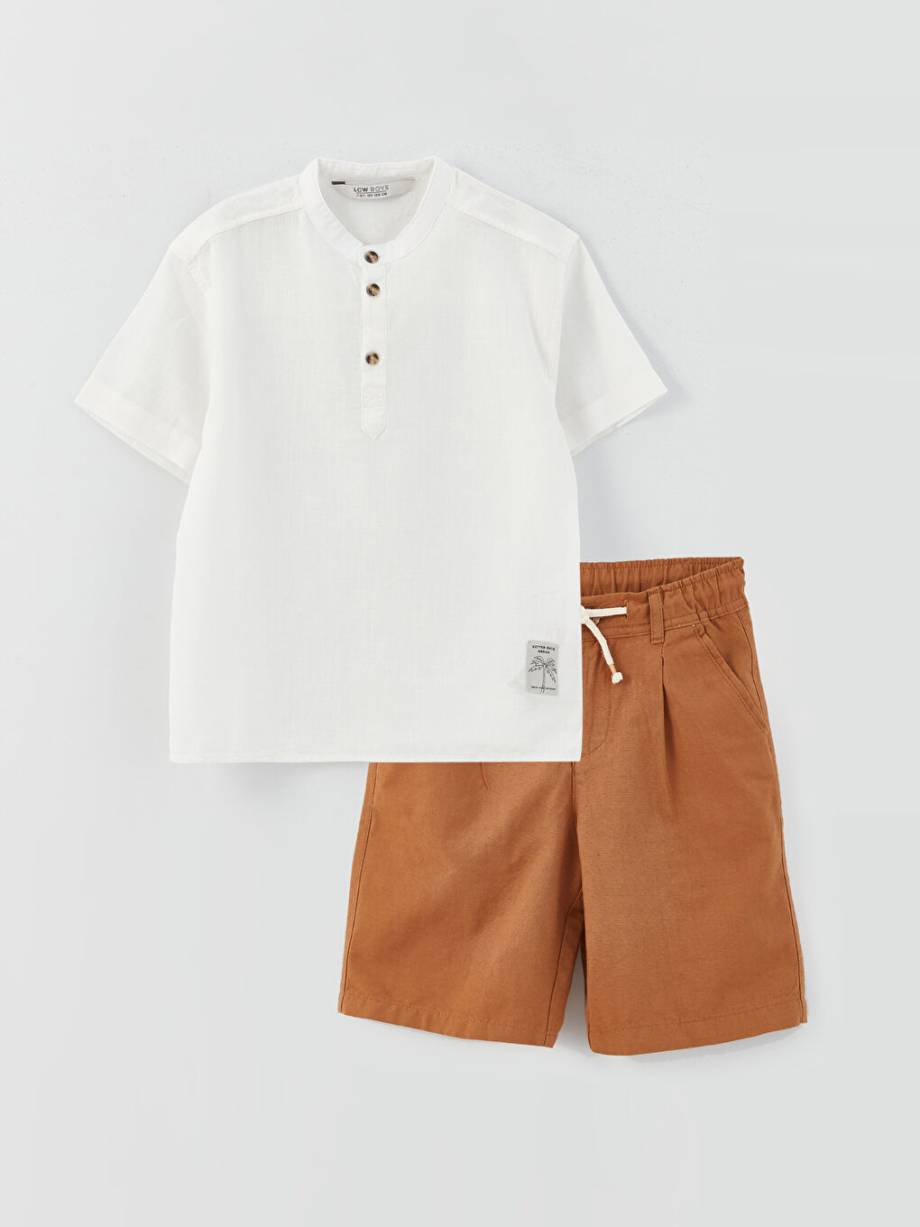Ekru Rahat Kalıp Hakim Yaka Erkek Çocuk Gömlek ve Şort