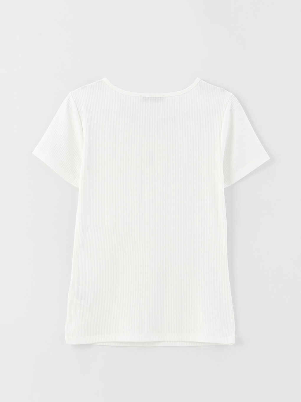 Ekru Kadın V Yaka Düz Kısa Kollu Bluz-5