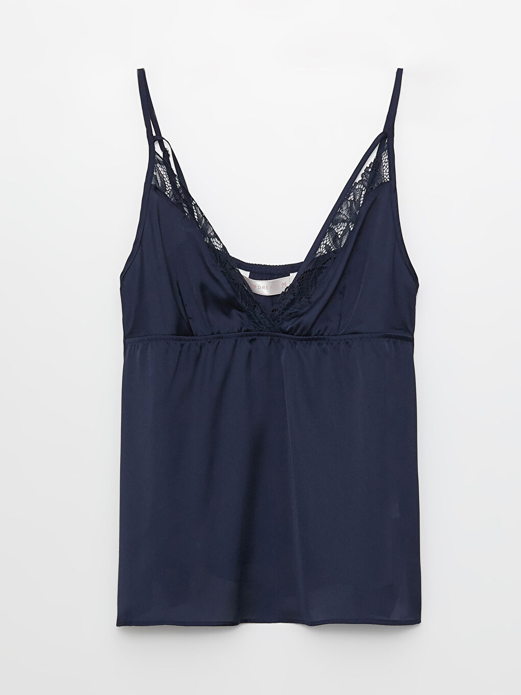 Lacivert V Yaka Dantel Detaylı Askılı Saten Kadın Pijama Takımı-7