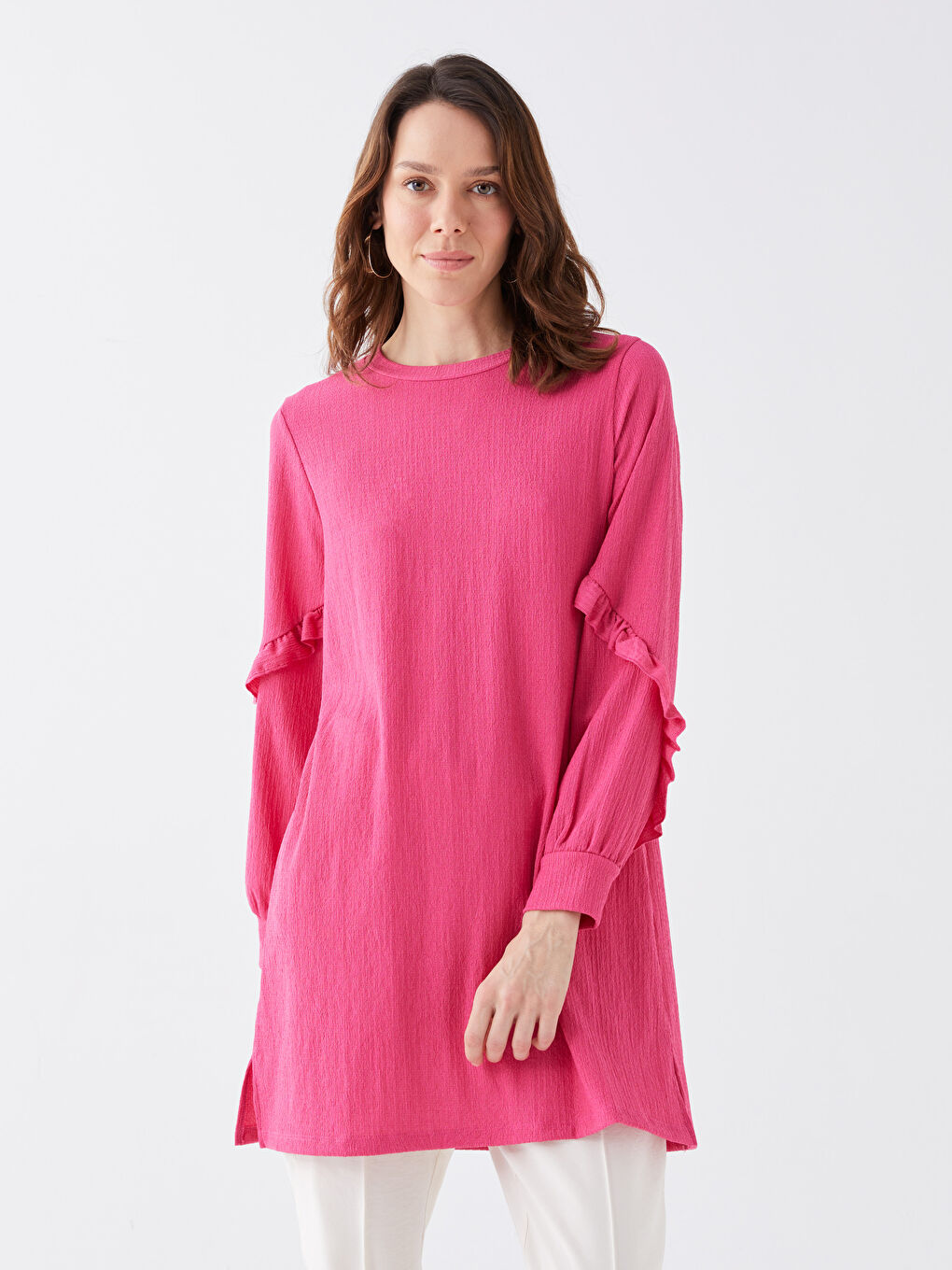 LCWAIKIKI Classic Women's Crew Neck Straight Long Sleeve Tunic -S3AN44Z8-GTL