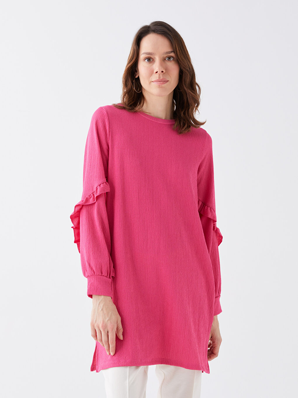 LCWAIKIKI Classic Women's Crew Neck Straight Long Sleeve Tunic -S3AN44Z8-GTL