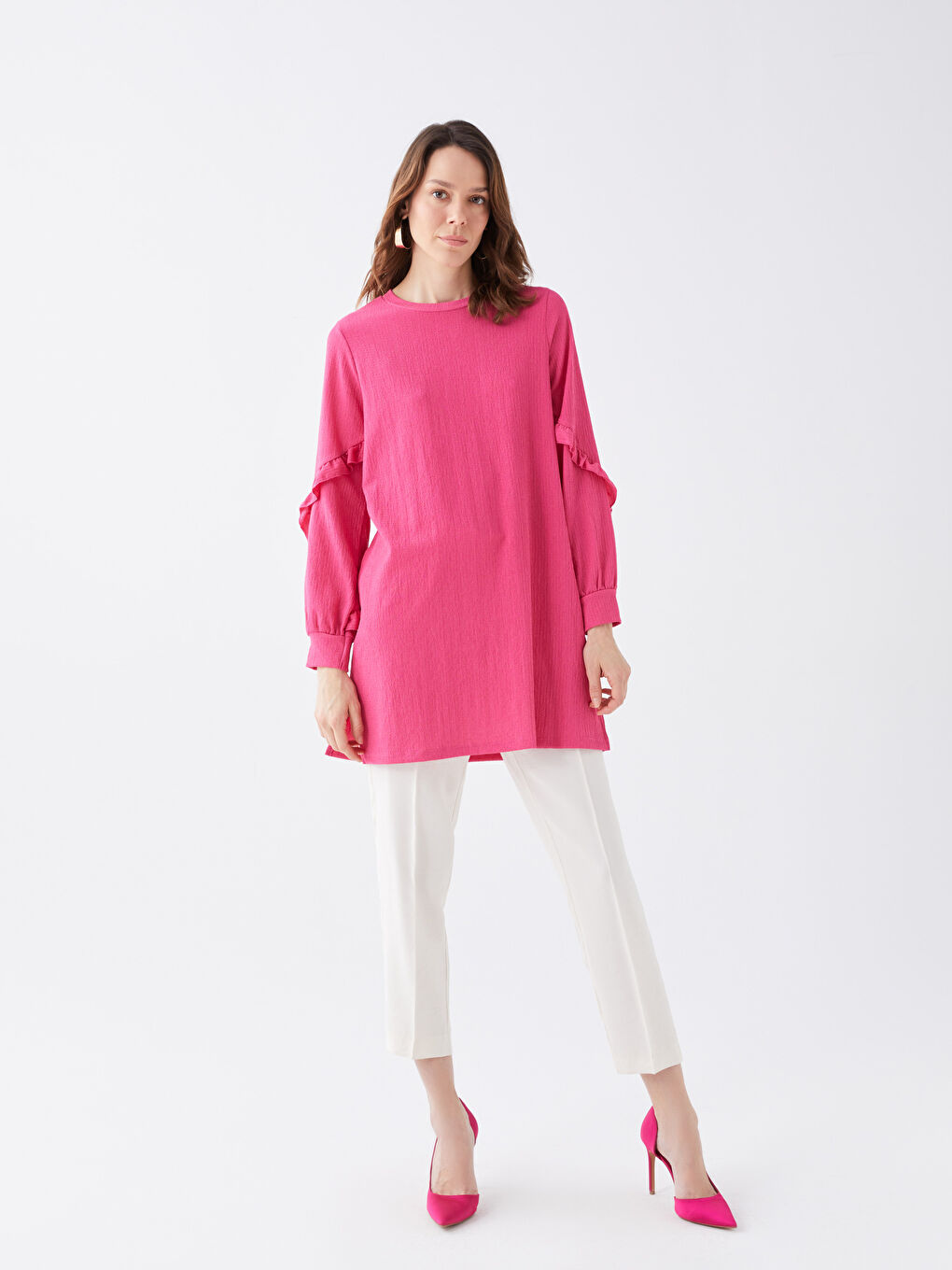 LCWAIKIKI Classic Women's Crew Neck Straight Long Sleeve Tunic -S3AN44Z8-GTL