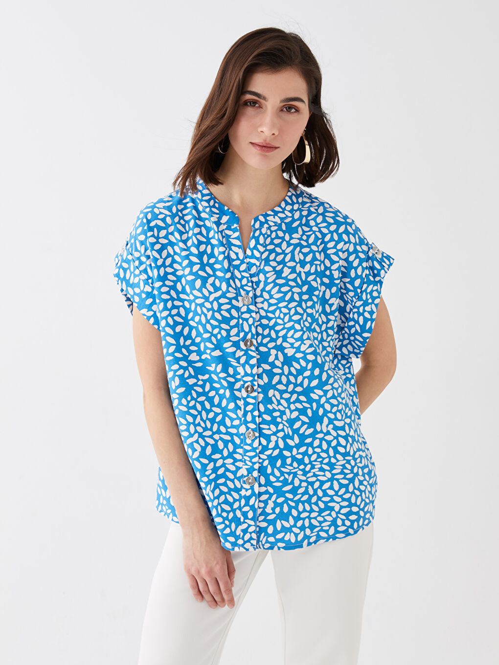 Рубашка с вырезом Хенли, в горошек, с коротким рукавом для женщин