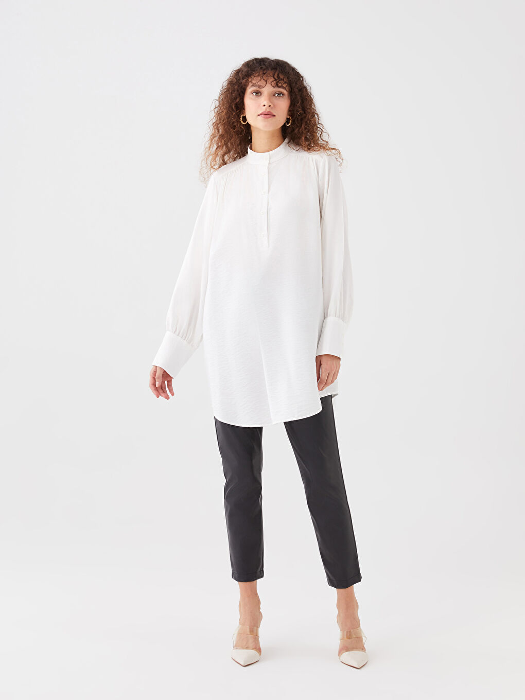 Trichterkragen Schlicht Langarm Oversize Tunika für Damen-4