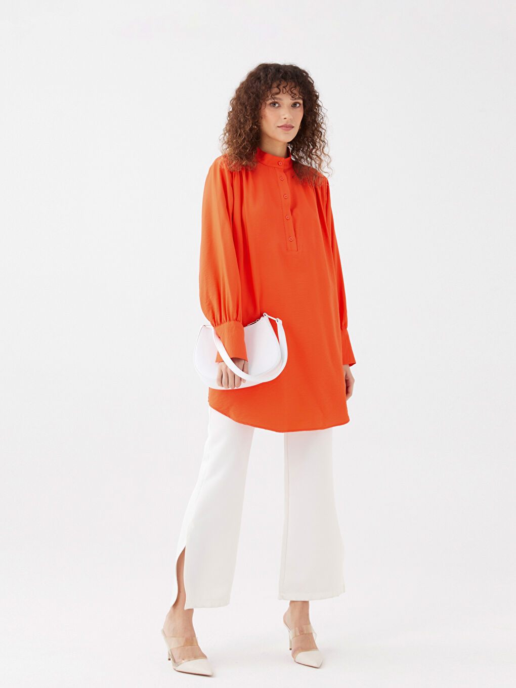 LCWAIKIKI Classic Funnel Neck Plain Long Sleeve Oversize Women's Tunic -S3AN58Z8-GWZ