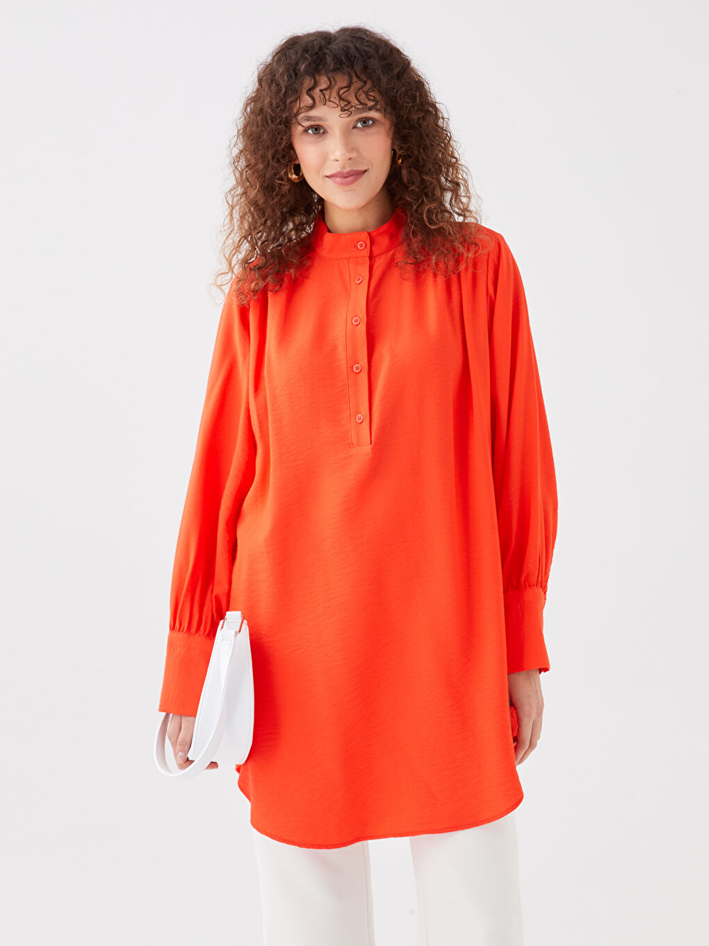 LCWAIKIKI Classic Funnel Neck Plain Long Sleeve Oversize Women's Tunic -S3AN58Z8-GWZ