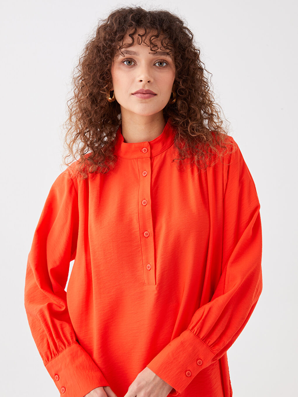 LCWAIKIKI Classic Funnel Neck Plain Long Sleeve Oversize Women's Tunic -S3AN58Z8-GWZ
