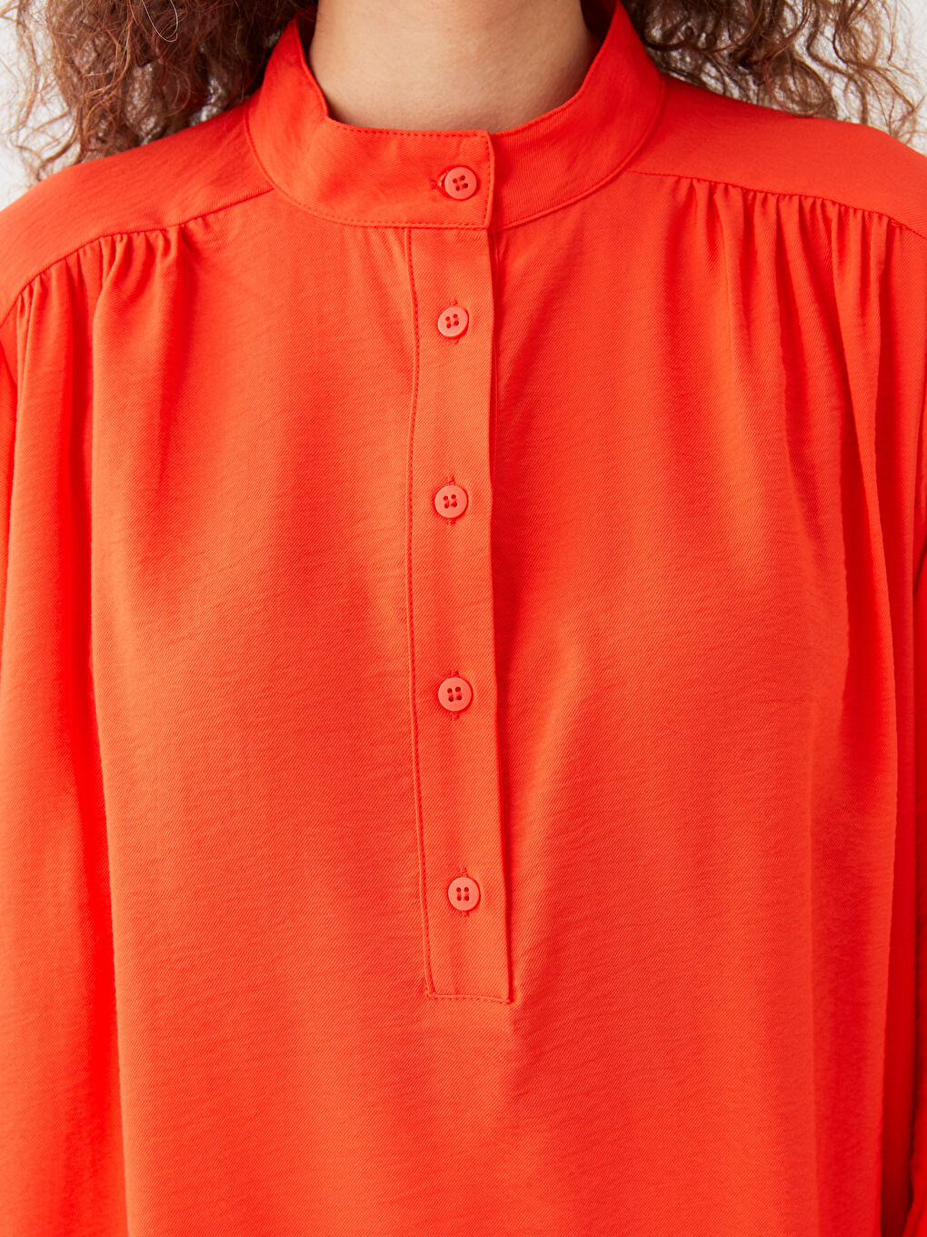 LCWAIKIKI Classic Funnel Neck Plain Long Sleeve Oversize Women's Tunic -S3AN58Z8-GWZ