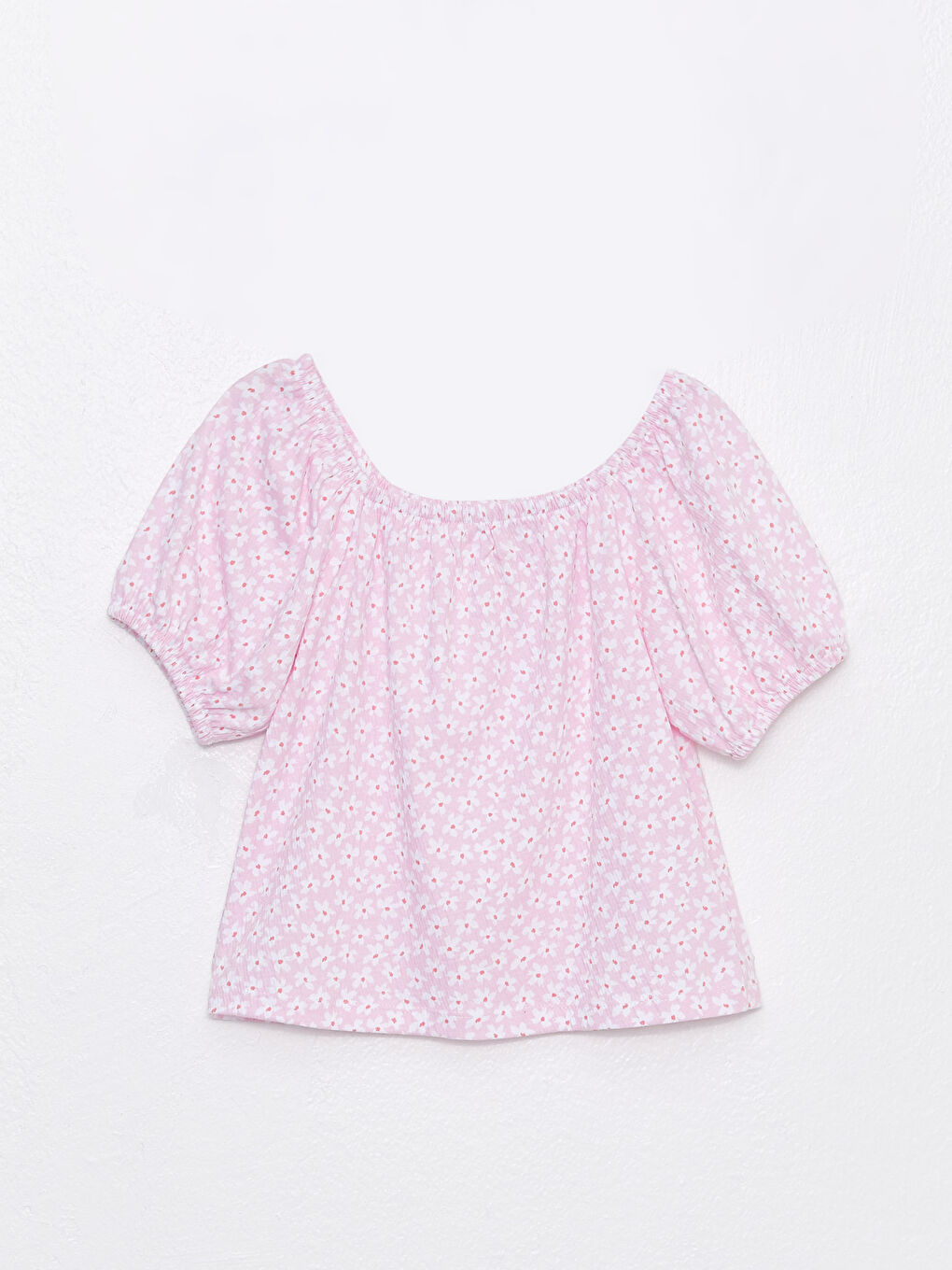 қыздарға арналған шаршы жағалы принтті қысқа жең блузка-1