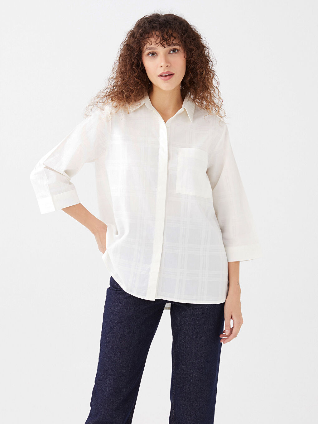 LCWAIKIKI Classic Hidden Button Closure Patterned Women's Shirt -S3AN66Z8-SJT