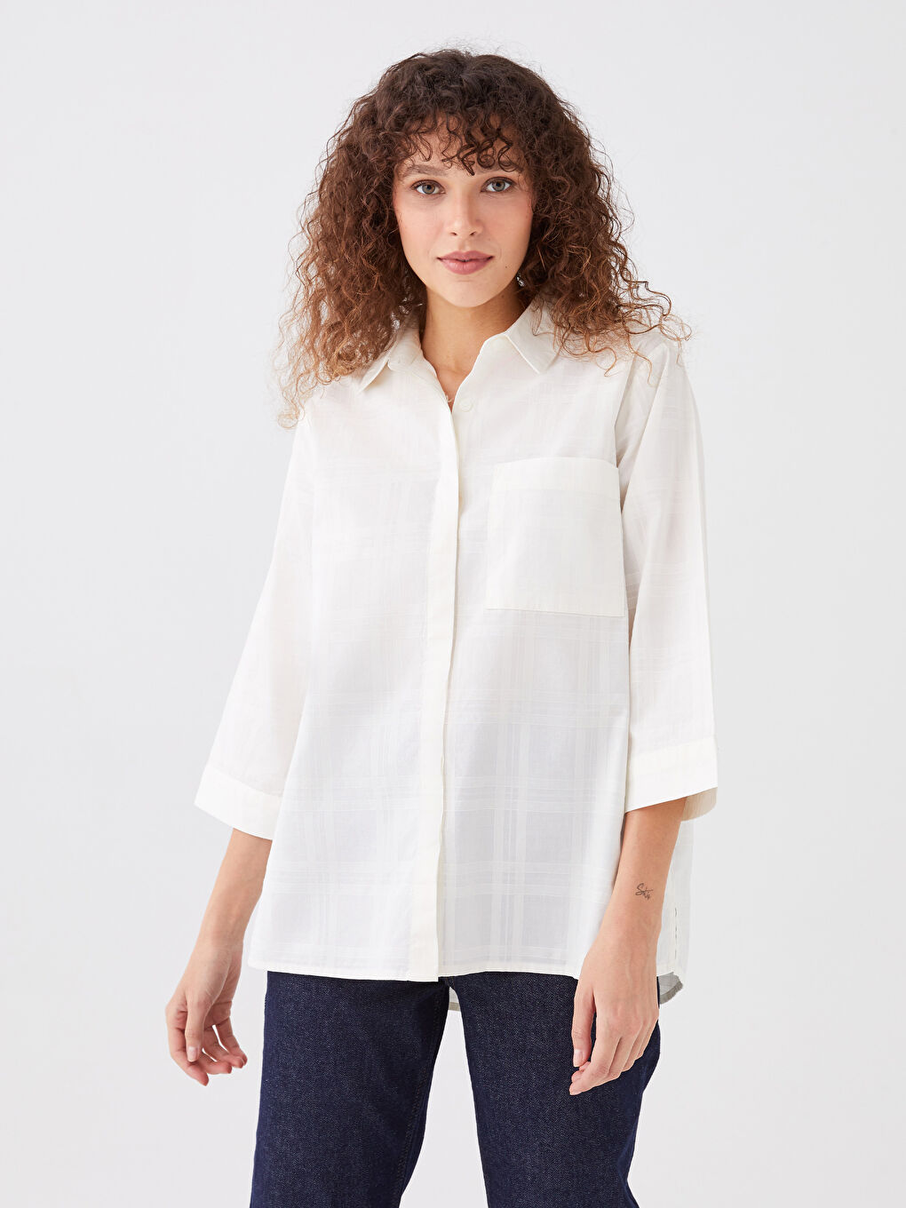 LCWAIKIKI Classic Hidden Button Closure Patterned Women's Shirt -S3AN66Z8-SJT