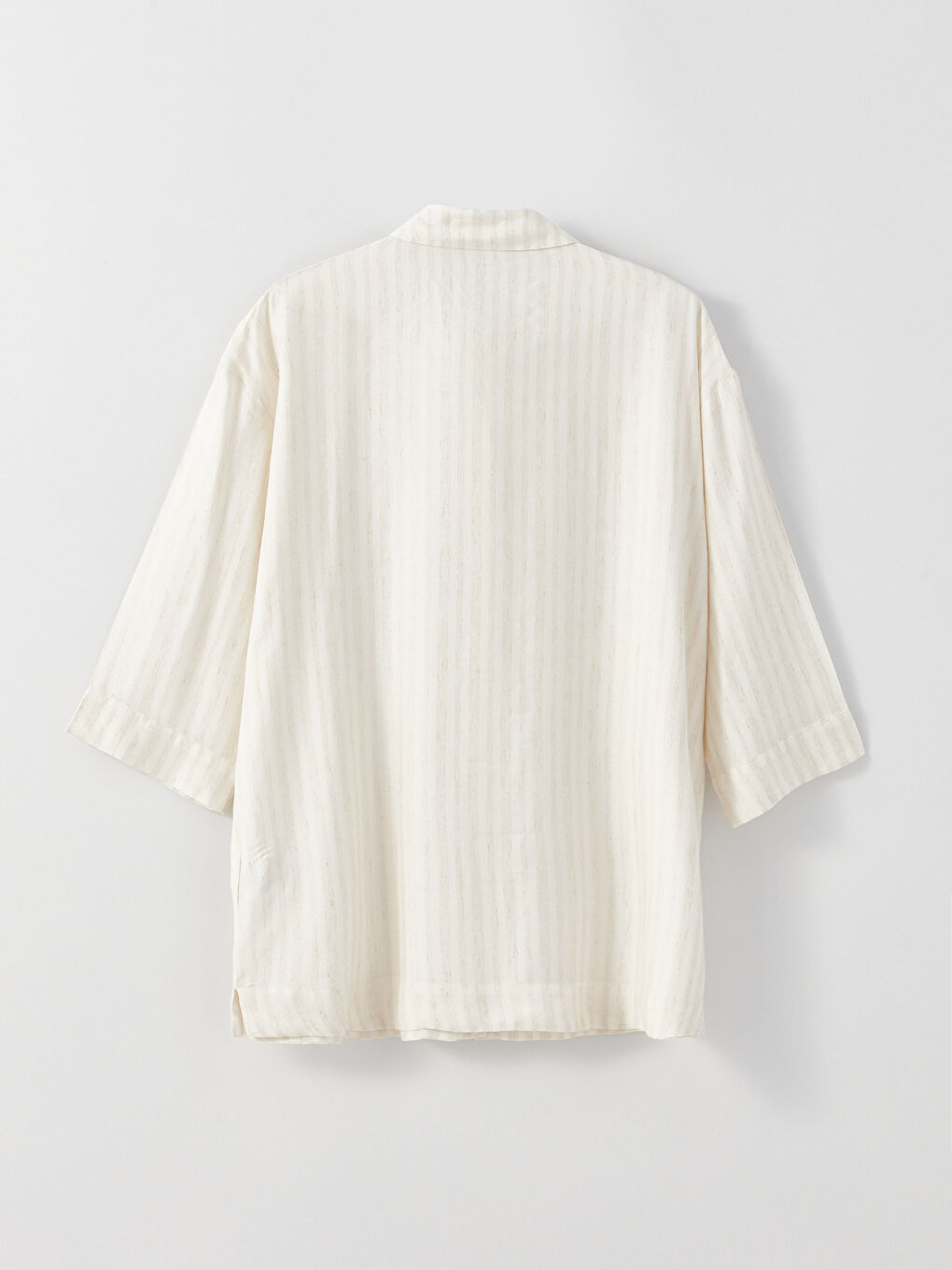 Bej Gizli Düğme Kapamalı Çizgili Kadın Gömlek-6