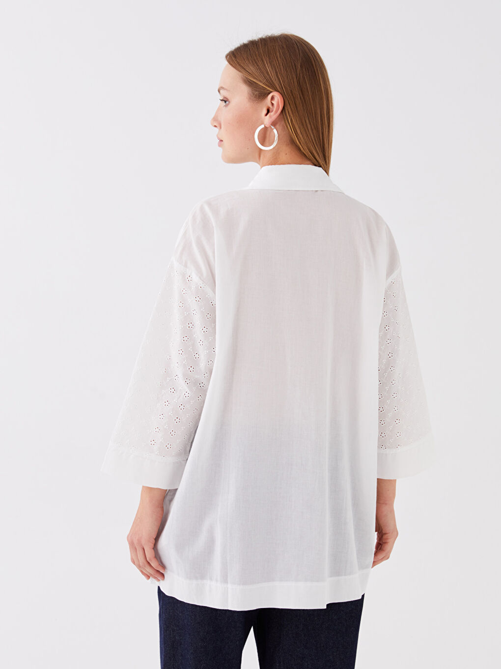 LC Waikiki Self Patterned Oversize Broderie Women's Shirt -S3AN69Z8-FE8