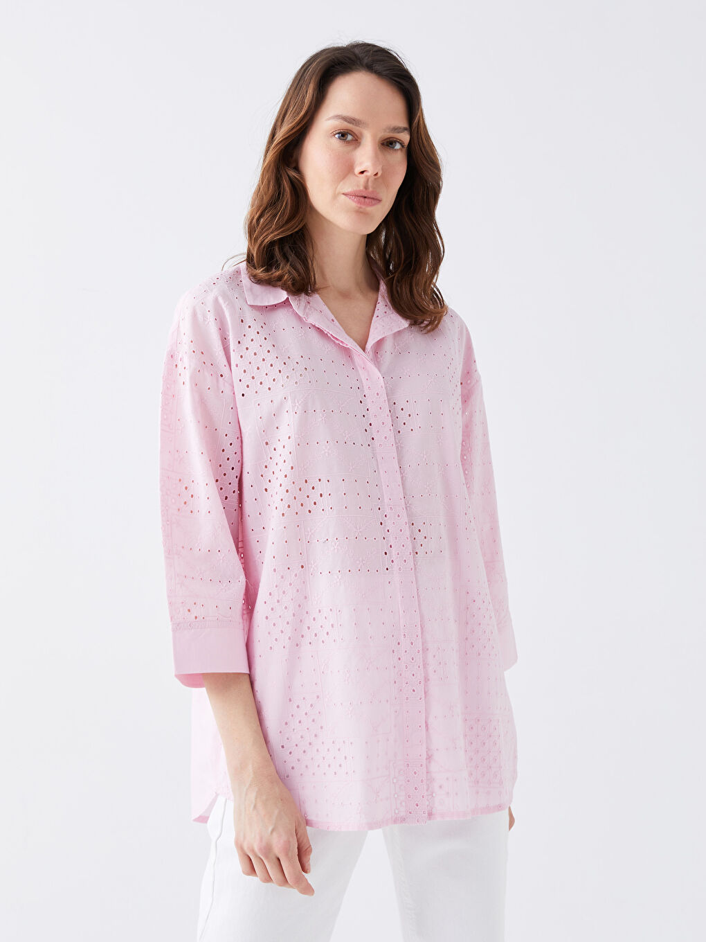 LCWAIKIKI Classic Self Patterned Oversize Broderie Women's Shirt -S3AN69Z8-FGV