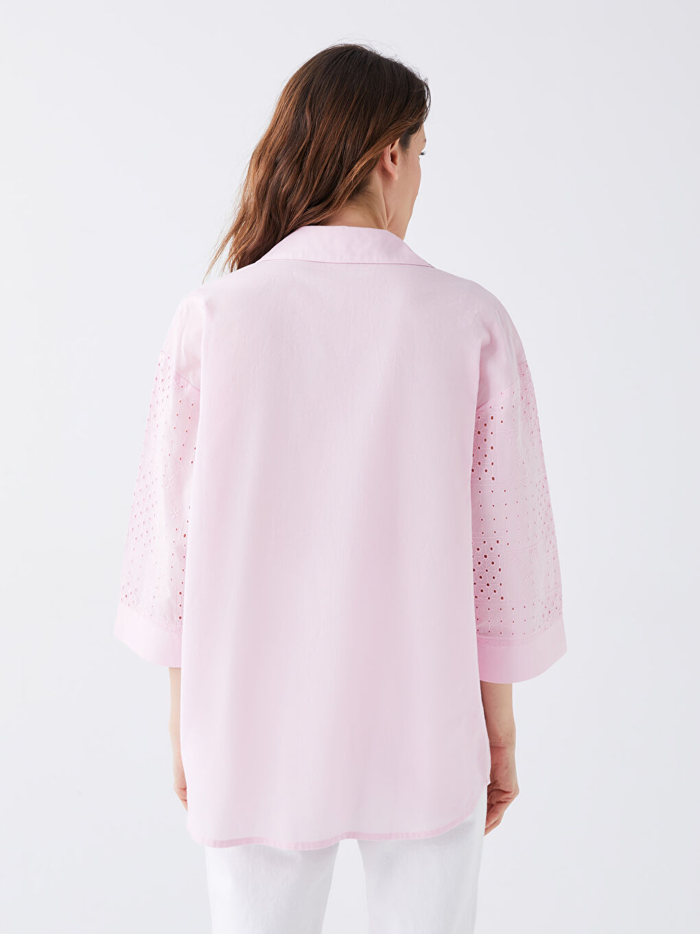 LCWAIKIKI Classic Self Patterned Oversize Broderie Women's Shirt -S3AN69Z8-FGV