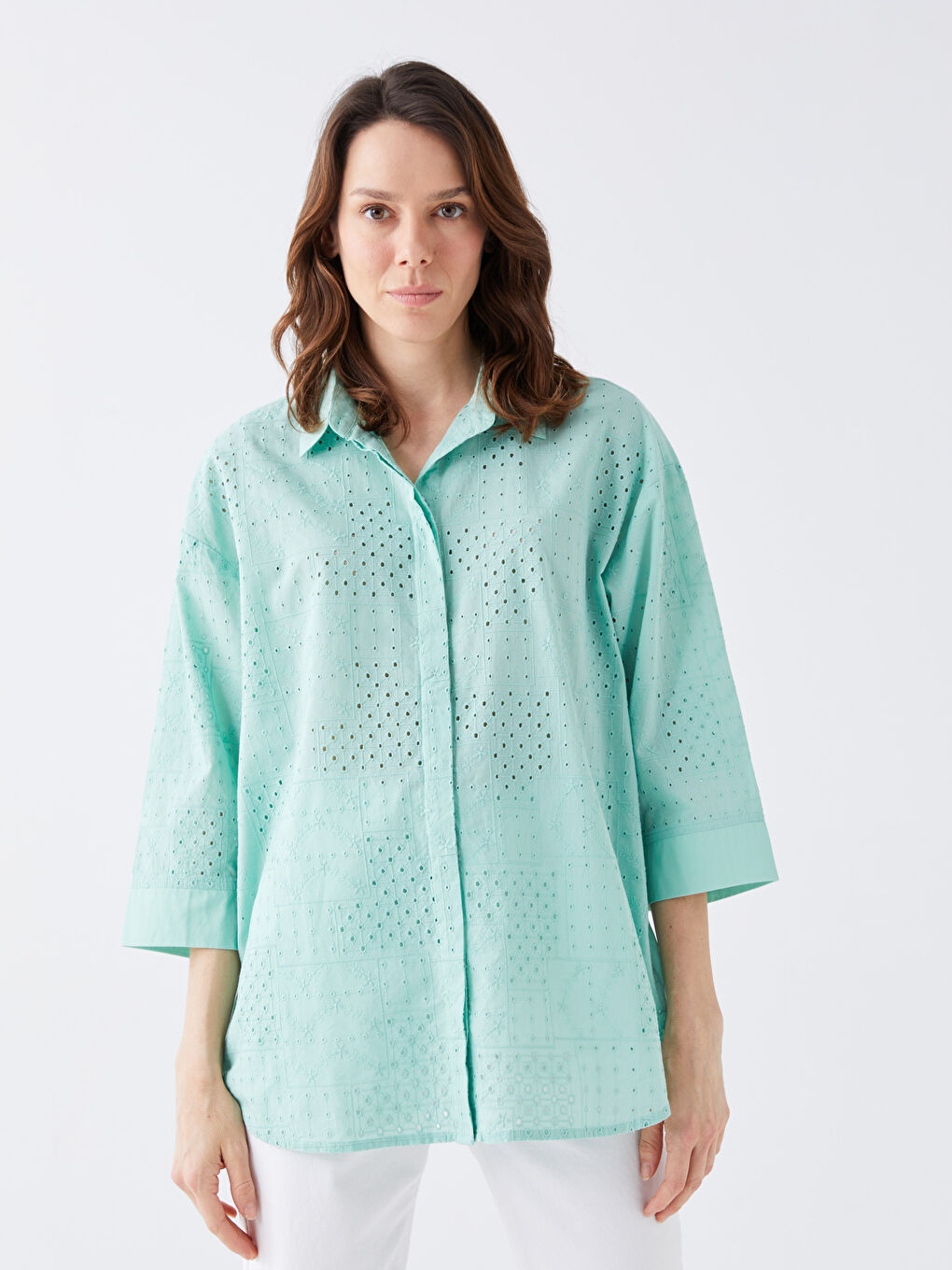 Self Patterned Oversize Broderie Women's Shirt