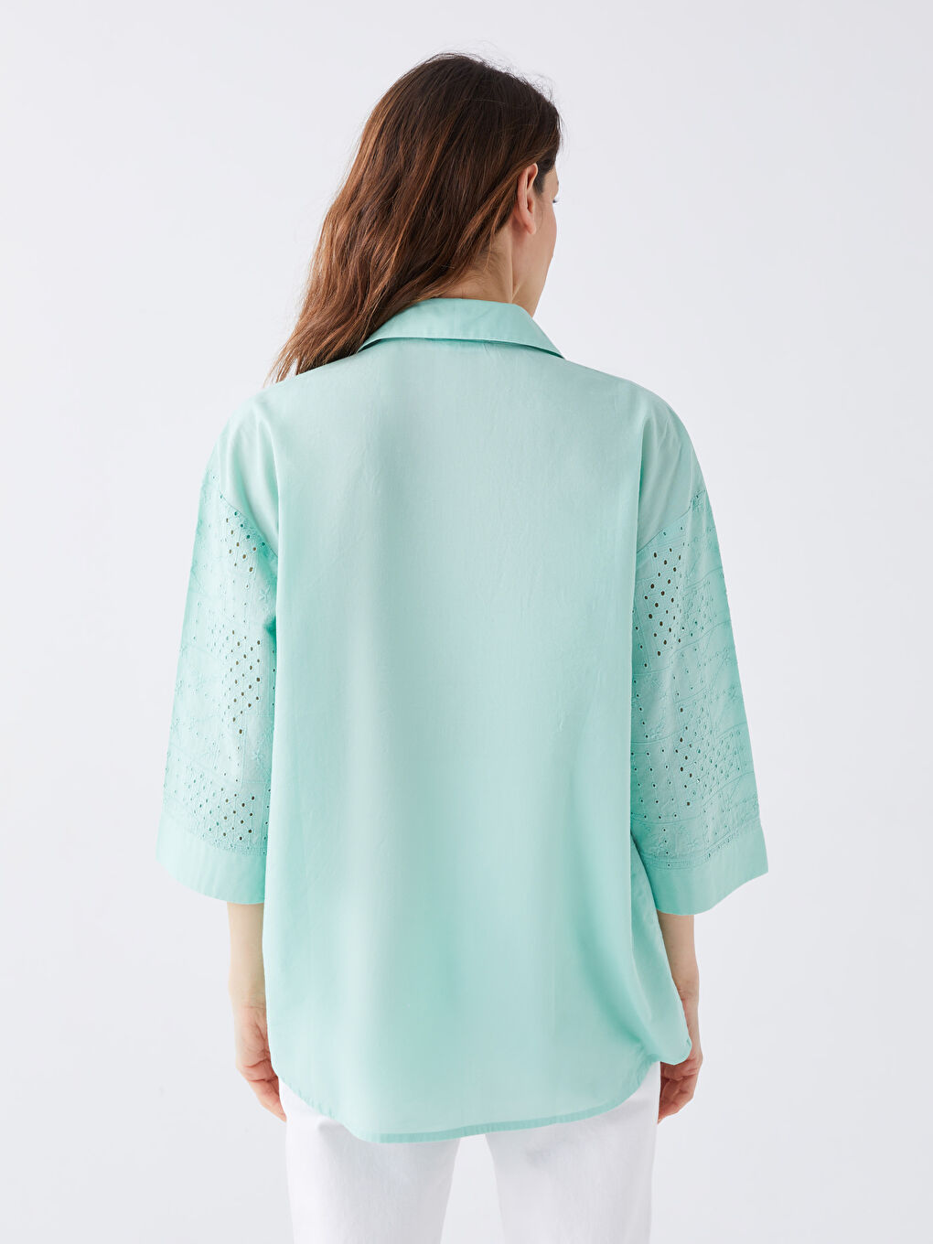 Self Patterned Oversize Broderie Women's Shirt-4