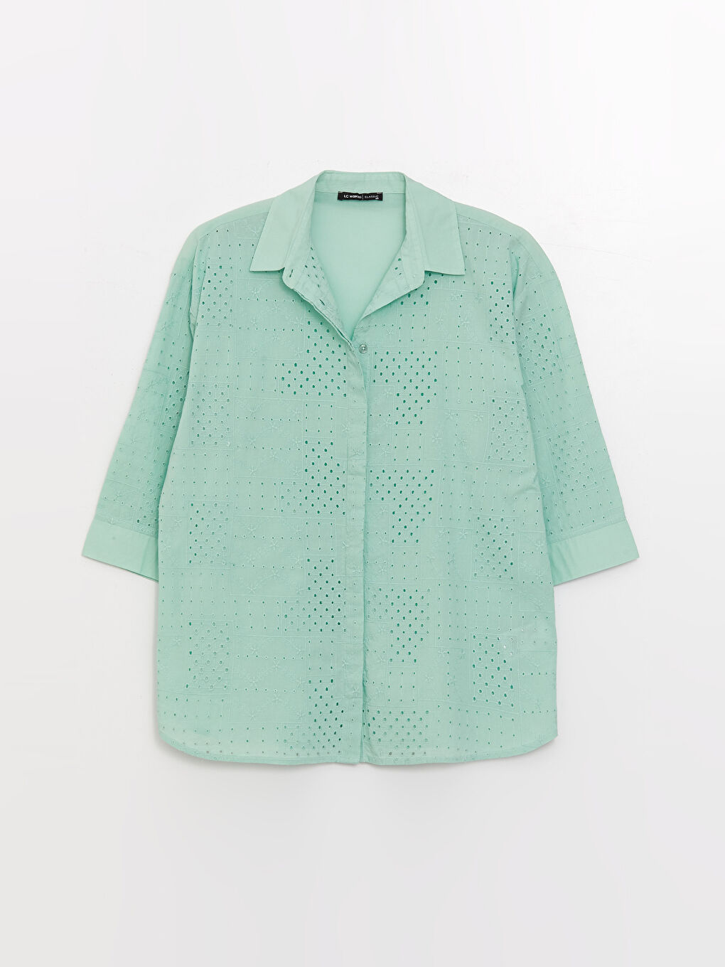 Self Patterned Oversize Broderie Women's Shirt-5