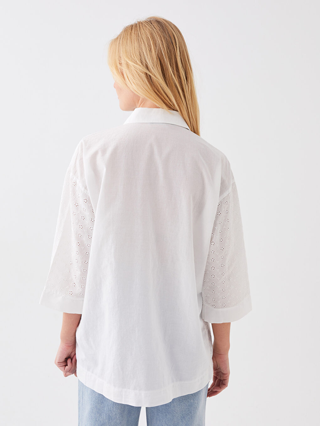 LC Waikiki Self Patterned Oversize Broderie Women's Shirt -S3AN69Z8-FE8