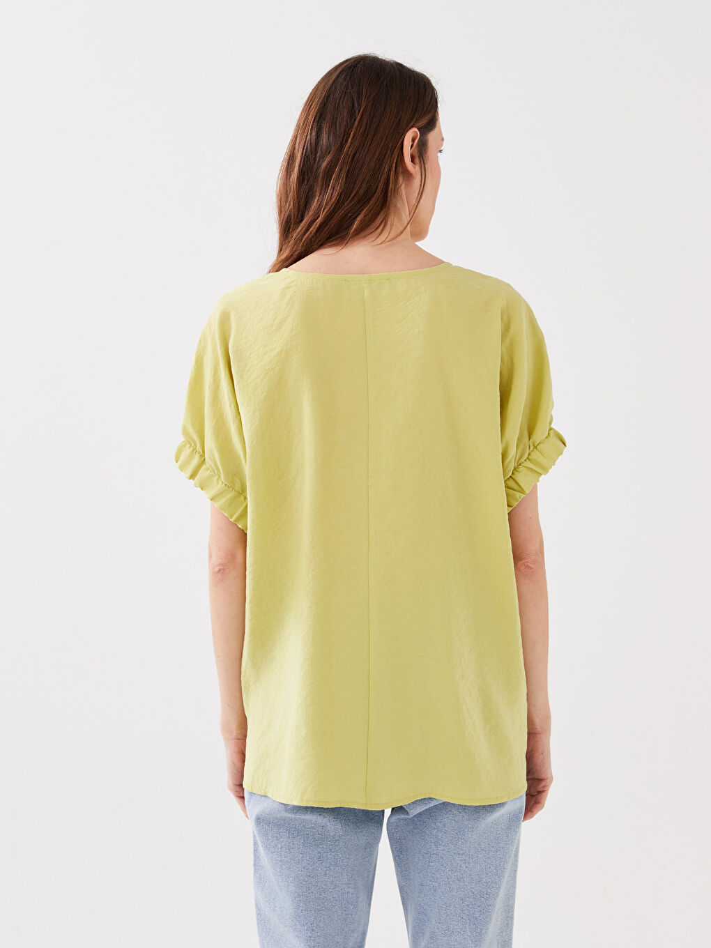 LCWAIKIKI Classic Notch Neck Plain Short Sleeve Women's Blouse -S3AN71Z8-JJT