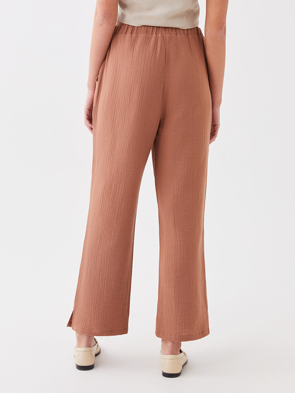 Elasticated Waist Plain Muslin Women's Trousers-3