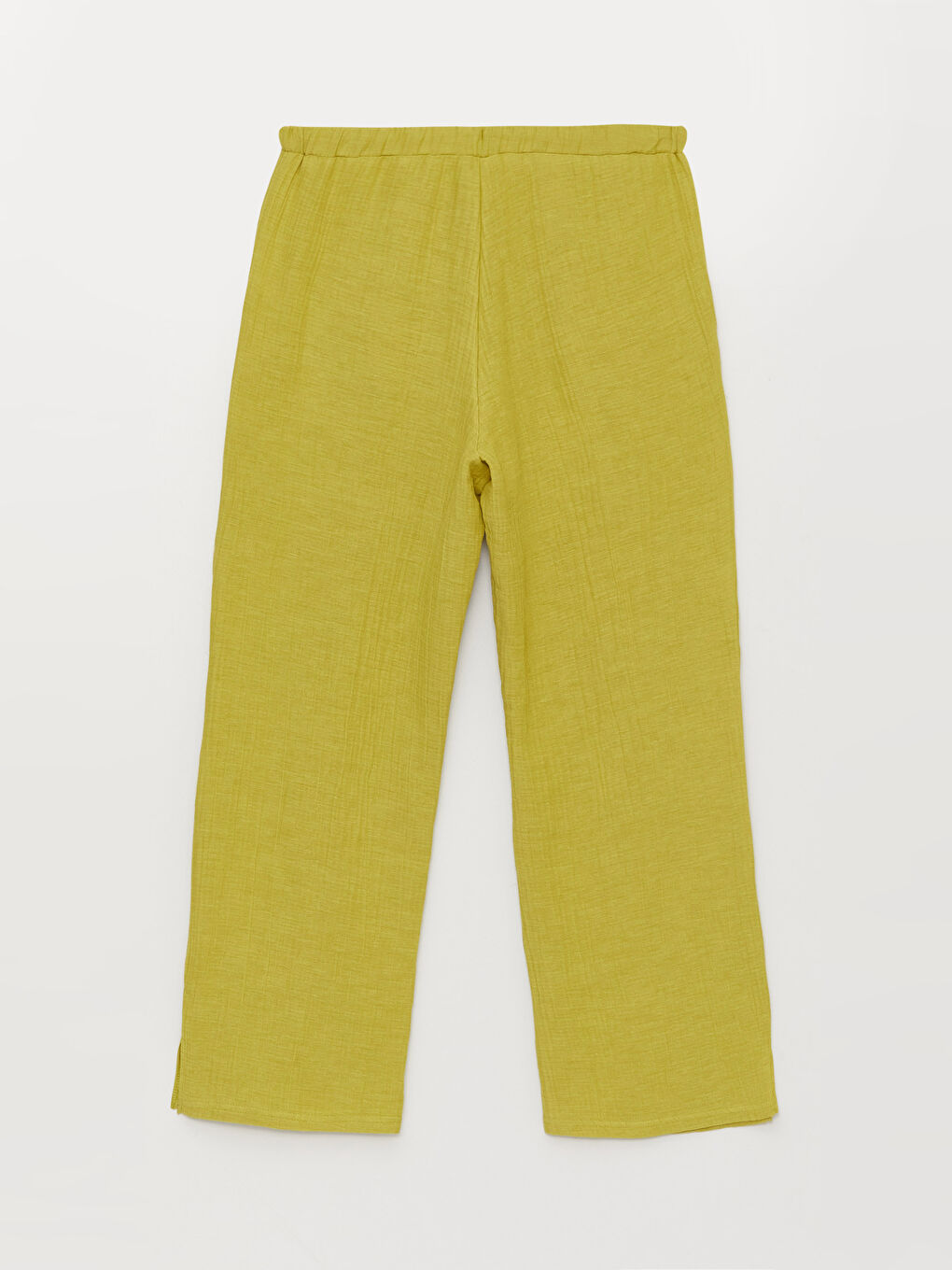 Yeşil Beli Lastikli Düz Müslin Kadın Pantolon-11