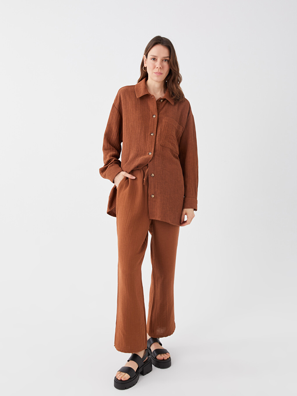 Elastic Waist Plain Muslin Women's Trousers