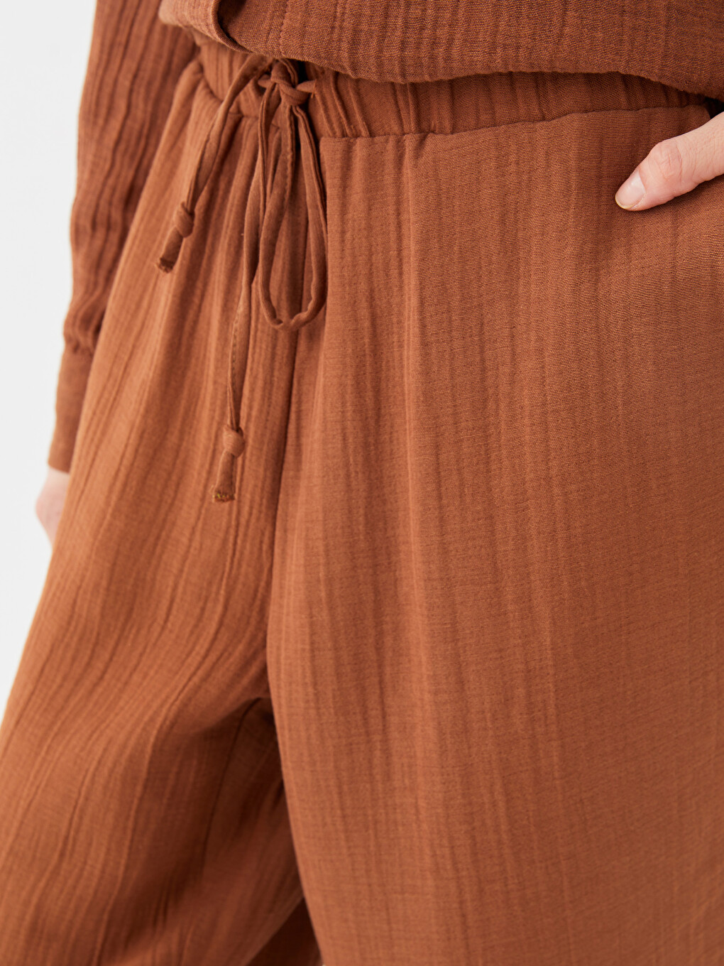 Elastic Waist Plain Muslin Women's Trousers-6