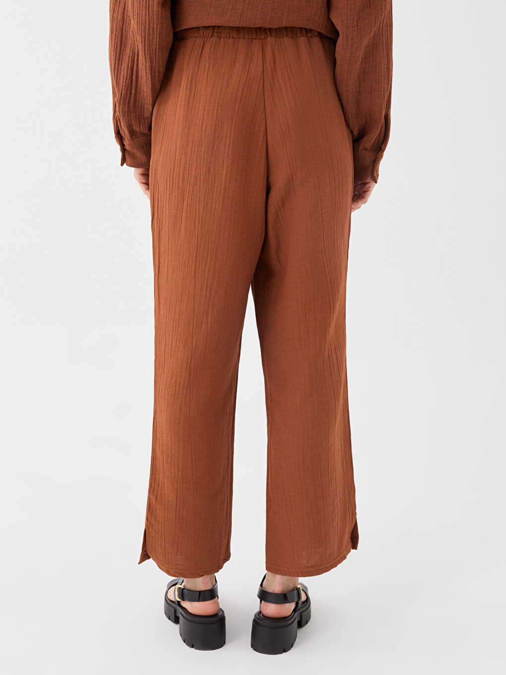Elastic Waist Plain Muslin Women's Trousers-8