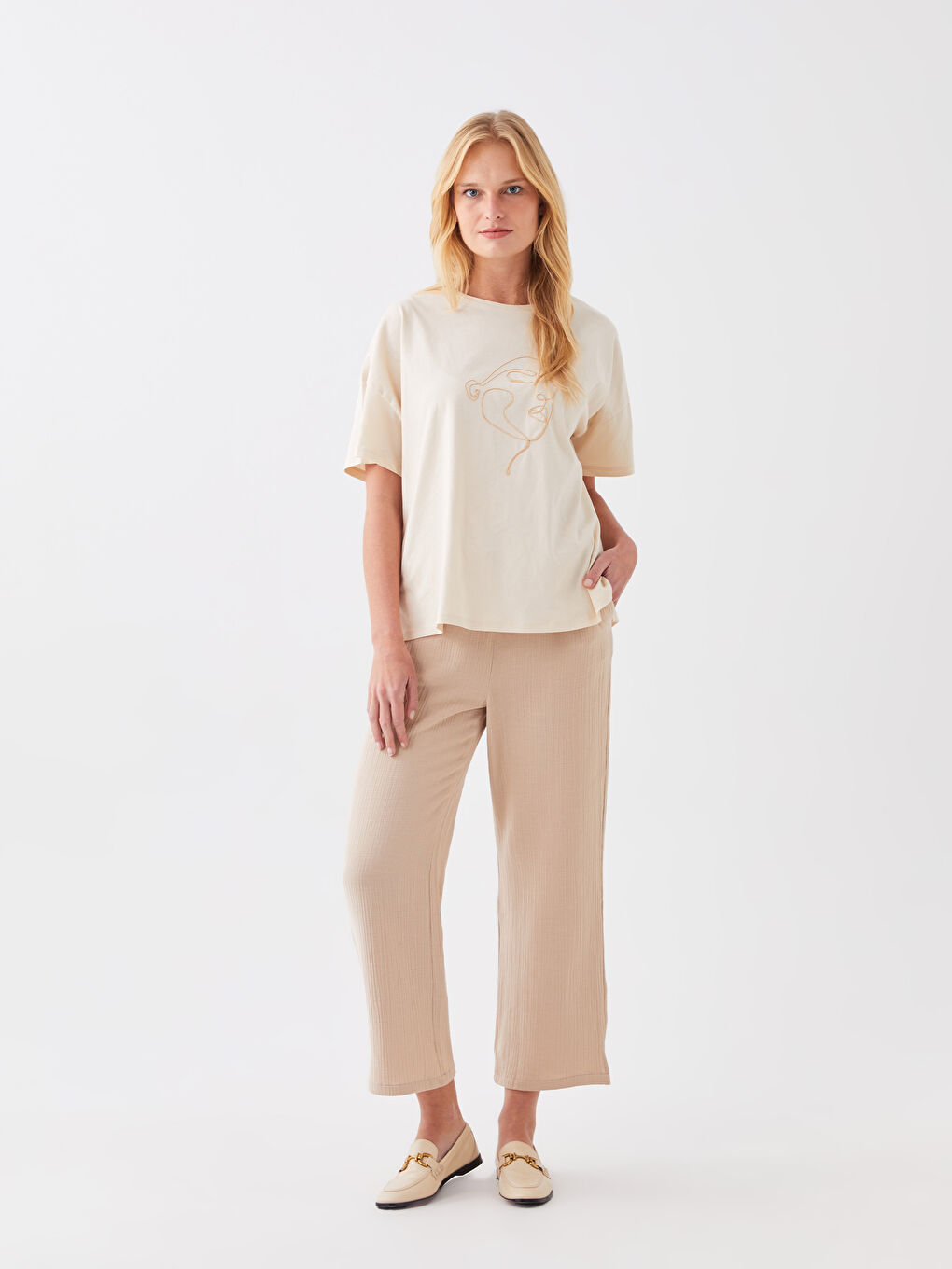 Elasticated Waist Plain Muslin Women's Trousers-1