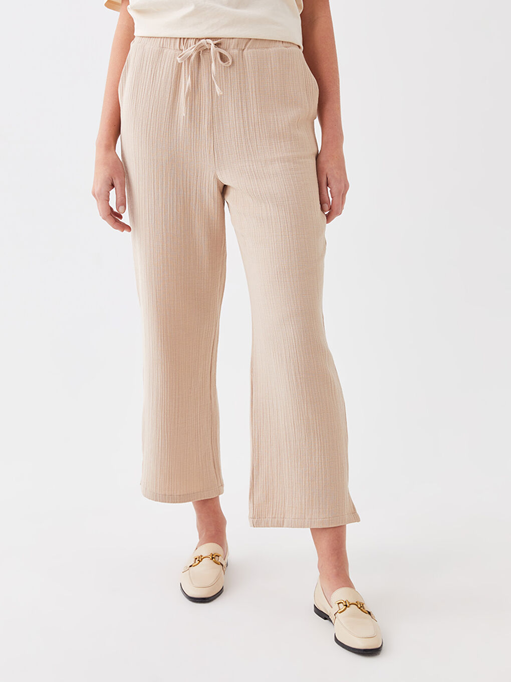 Elasticated Waist Plain Muslin Women's Trousers-3