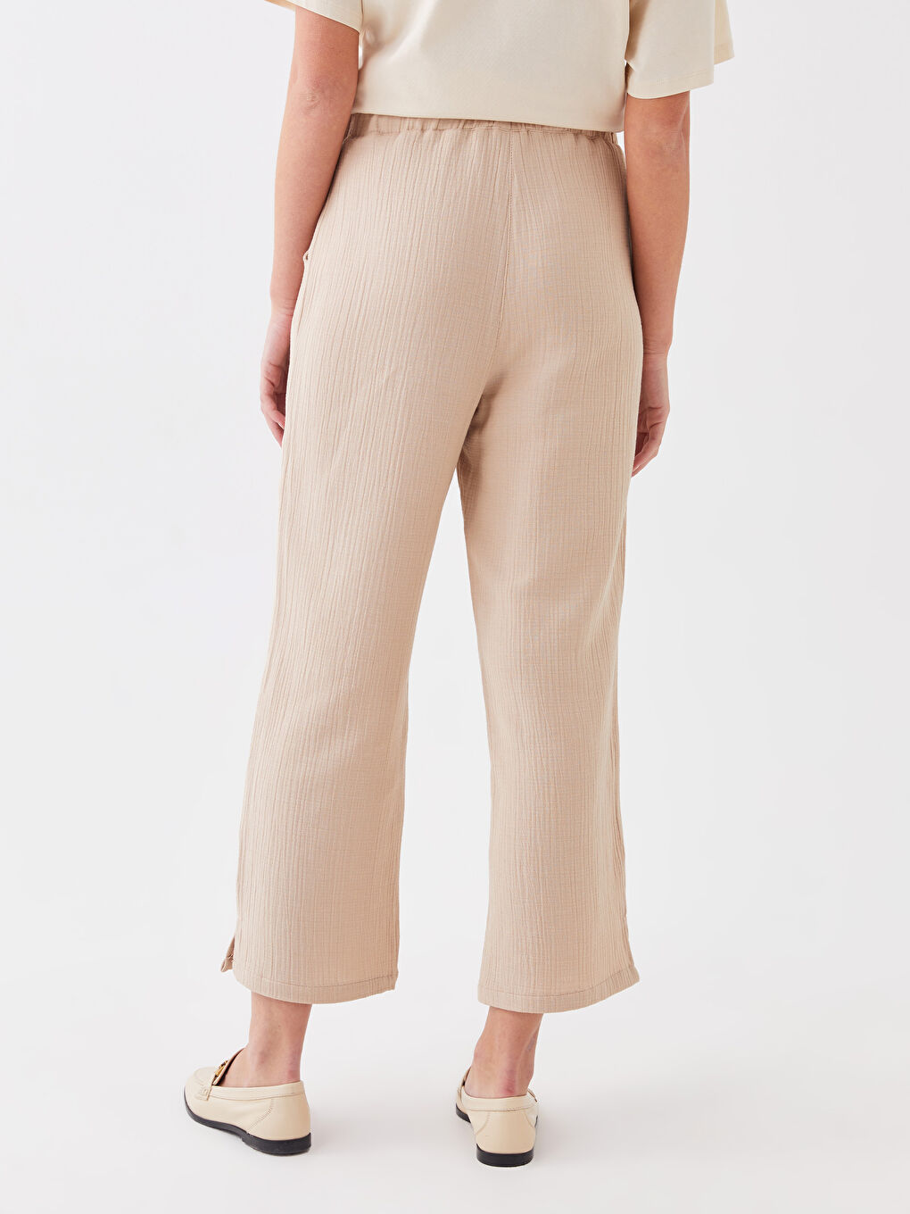 Elasticated Waist Plain Muslin Women's Trousers-4