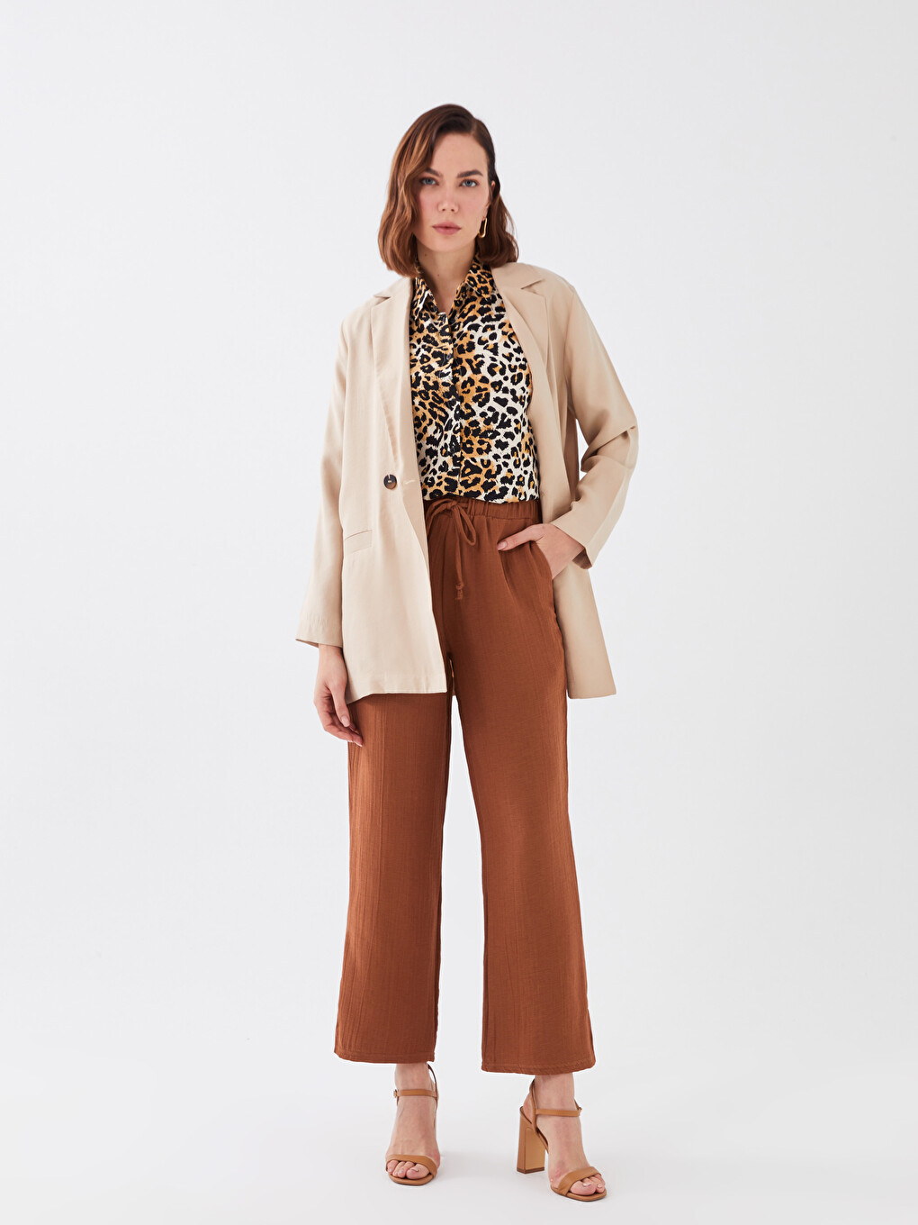 Elastic Waist Plain Muslin Women's Trousers-1