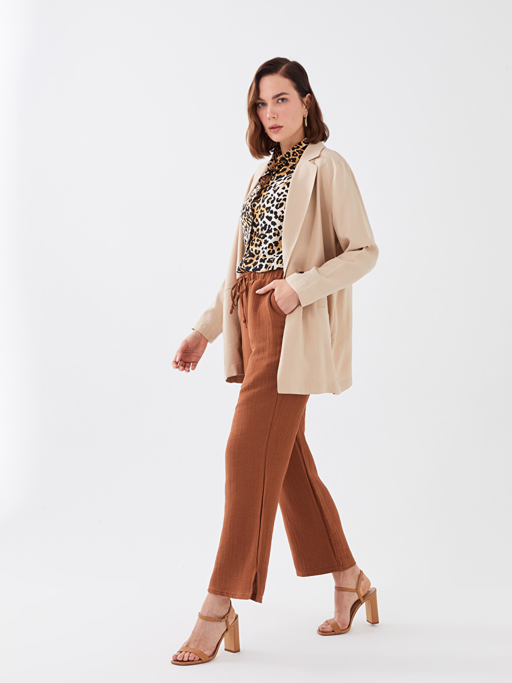 Elastic Waist Plain Muslin Women's Trousers-3