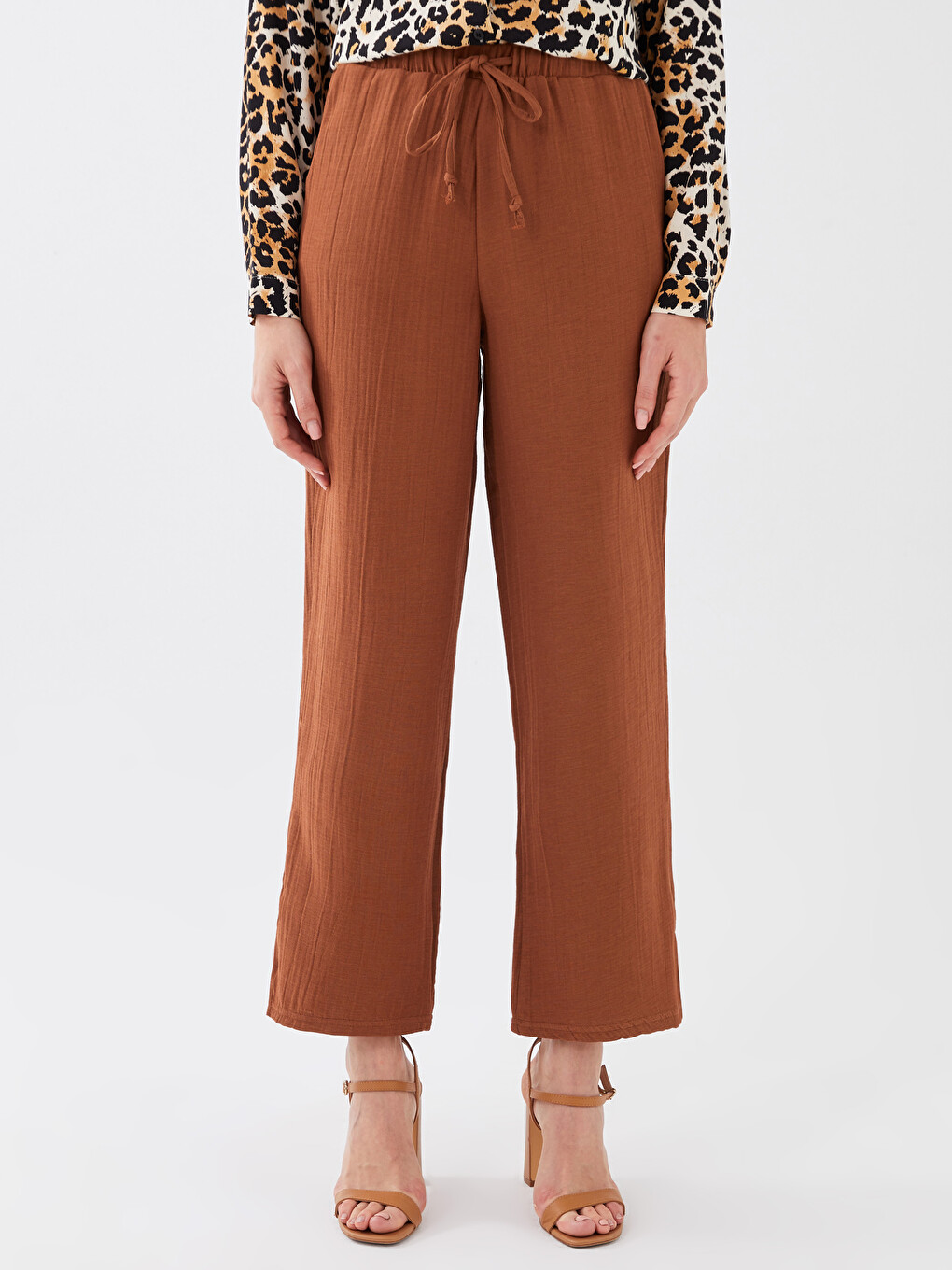 Elastic Waist Plain Muslin Women's Trousers-5