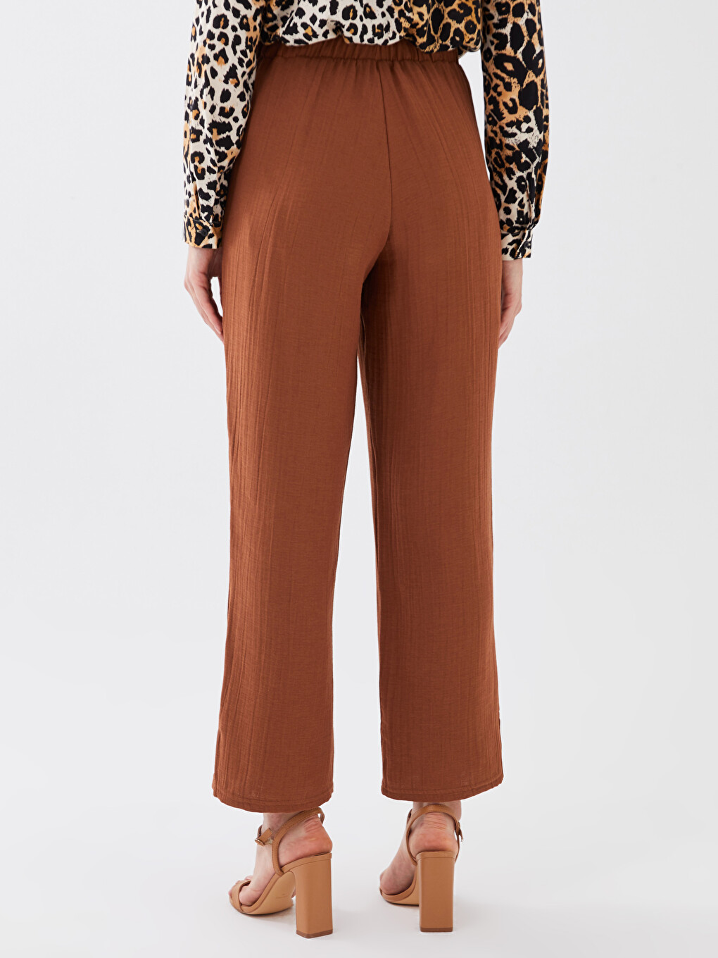 Elastic Waist Plain Muslin Women's Trousers-9