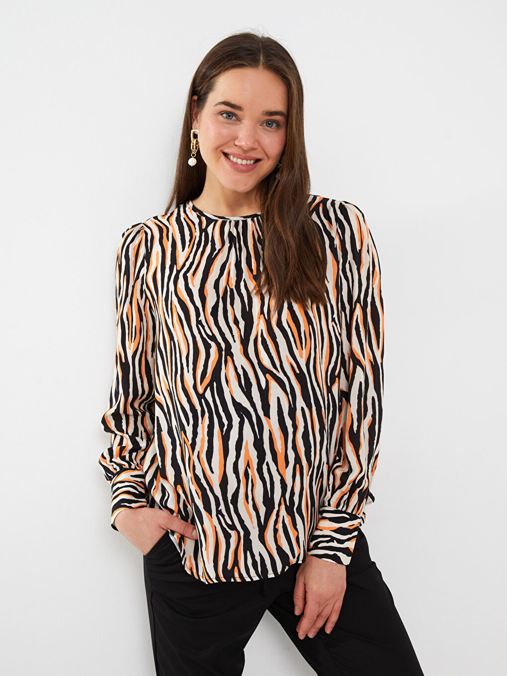 Crew Neck Patterned Long Sleeve Maternity Blouse -S3AN92Z8-LQY