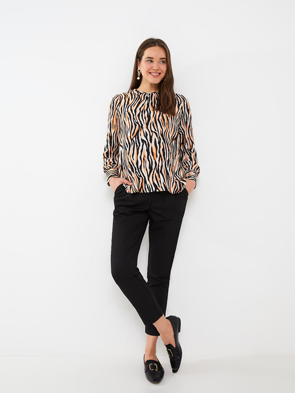 Crew Neck Patterned Long Sleeve Maternity Blouse -S3AN92Z8-LQY